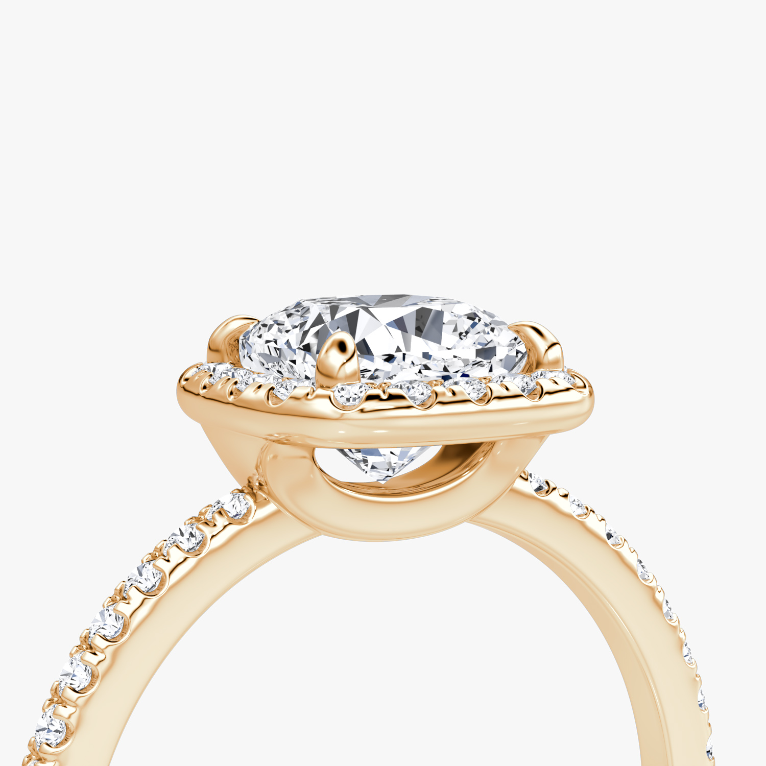 The Halo | Cushion | 14k | Rose Gold | bandAccent: Pavé | haloSize: original | diamondOrientation: vertical | caratWeight: other
