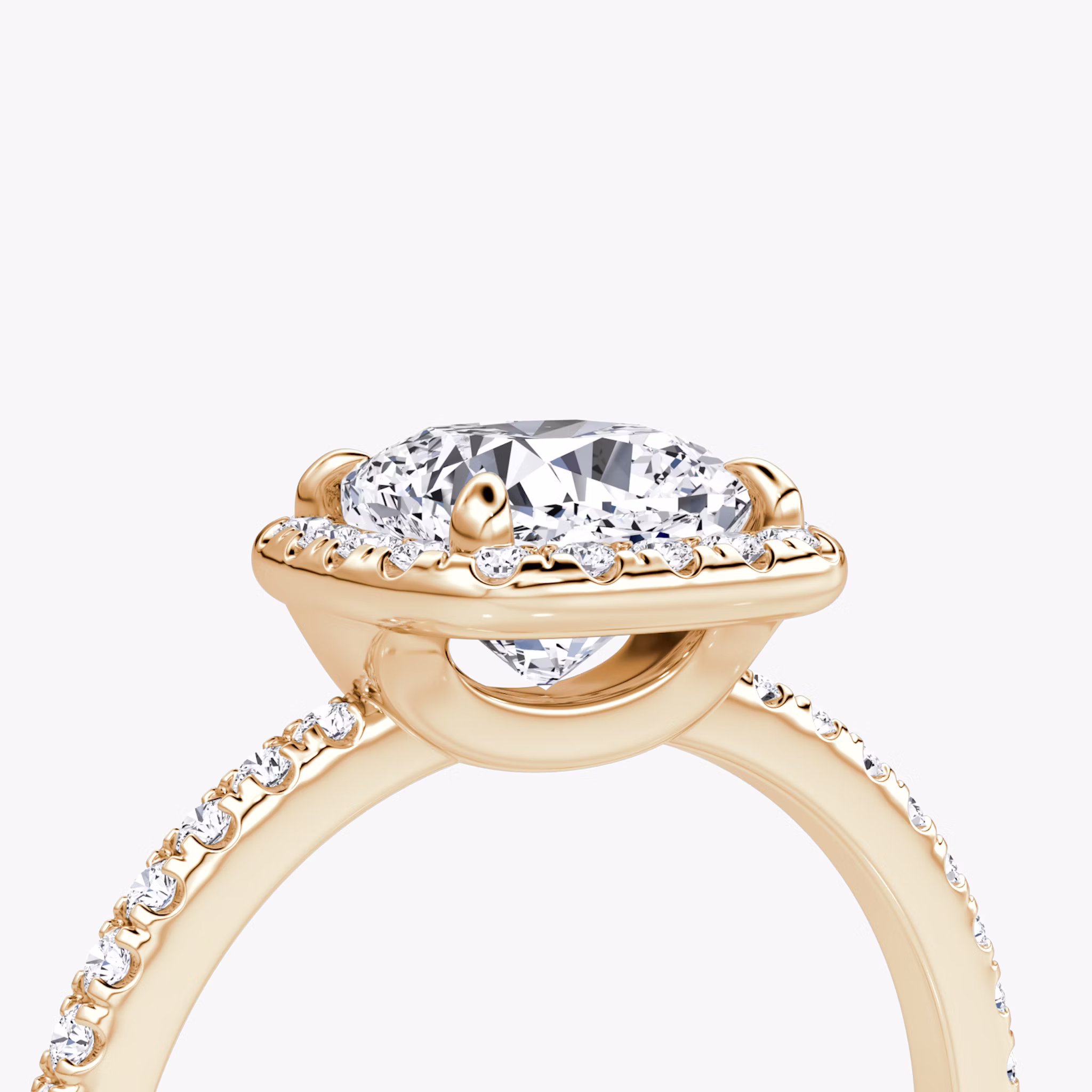 The Halo | Cushion | 14k | Rose Gold | bandAccent: Pavé | haloSize: original | diamondOrientation: vertical | caratWeight: other