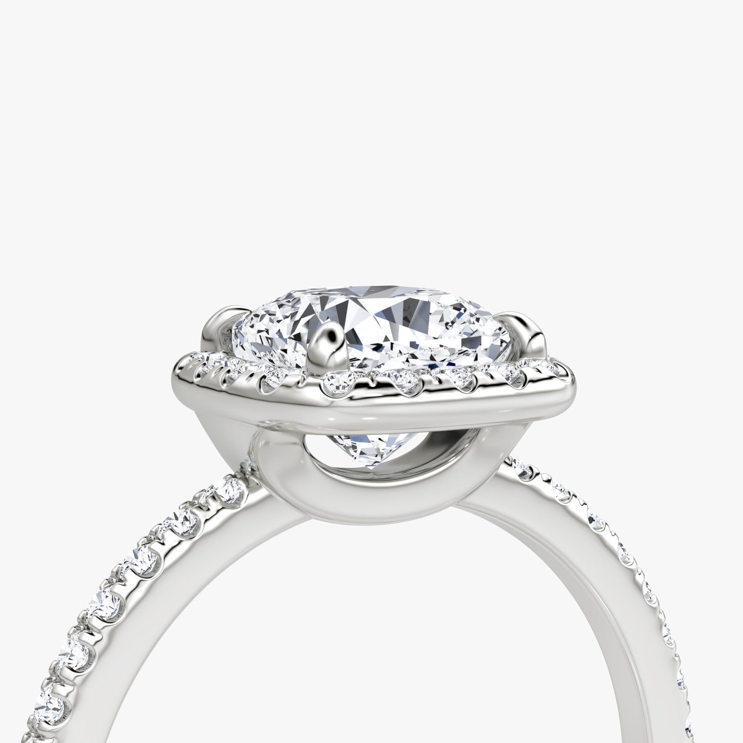 Anillo de compromiso Halo | Cojín | 18k | Oro blanco | bandAccent: Pavé | haloSize: original | diamondOrientation: vertical | caratWeight: other
