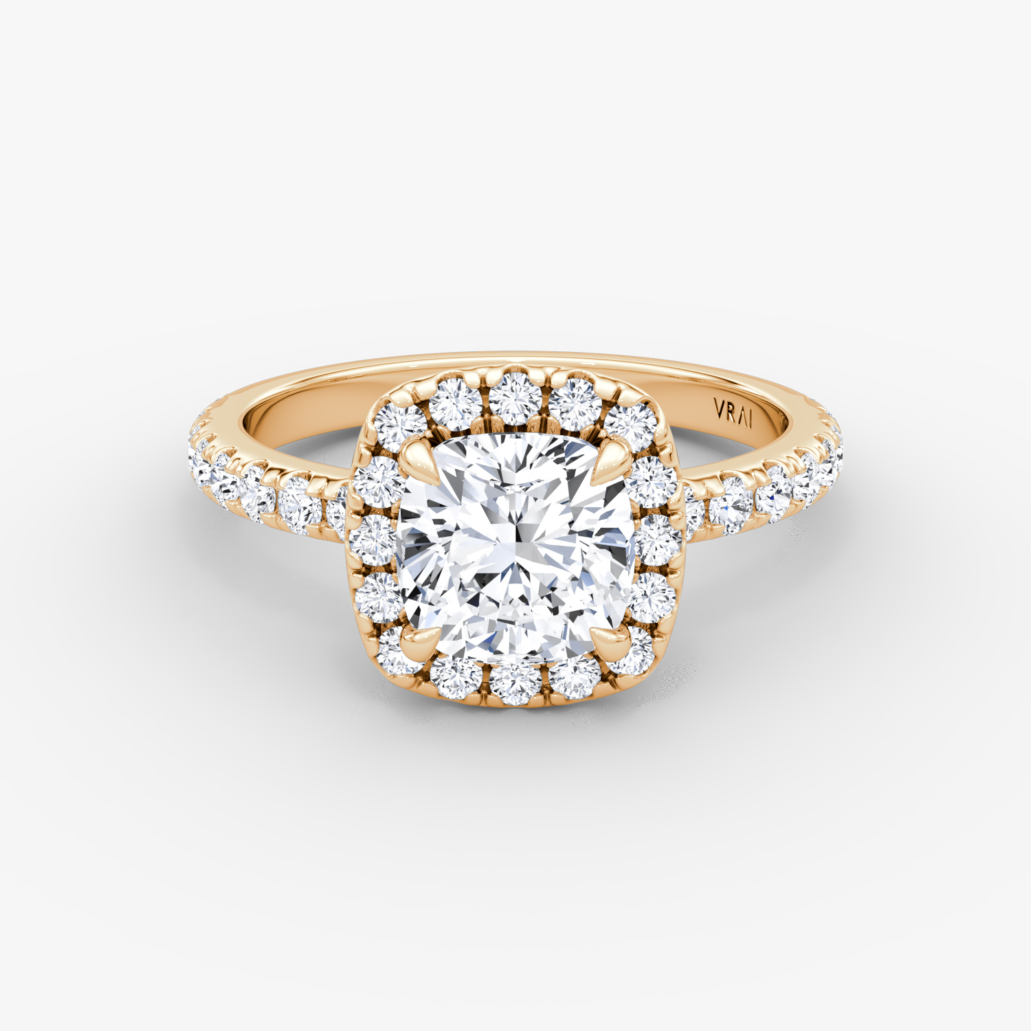 The Halo | Cushion | 14k | Rose Gold | bandAccent: Pavé | haloSize: large | diamondOrientation: vertical | caratWeight: other
