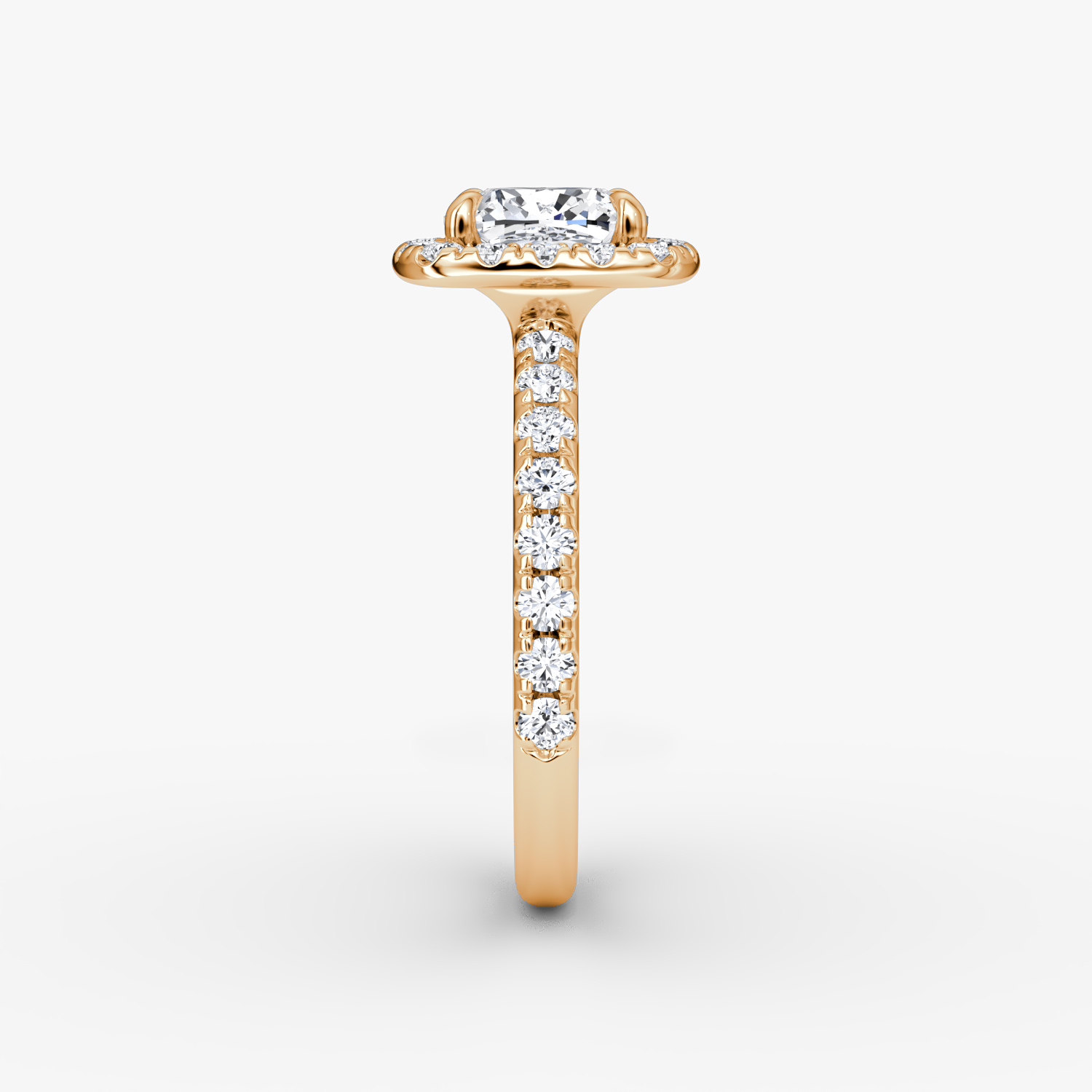 The Halo | Cushion | 14k | Rose Gold | bandAccent: Pavé | haloSize: large | diamondOrientation: vertical | caratWeight: other