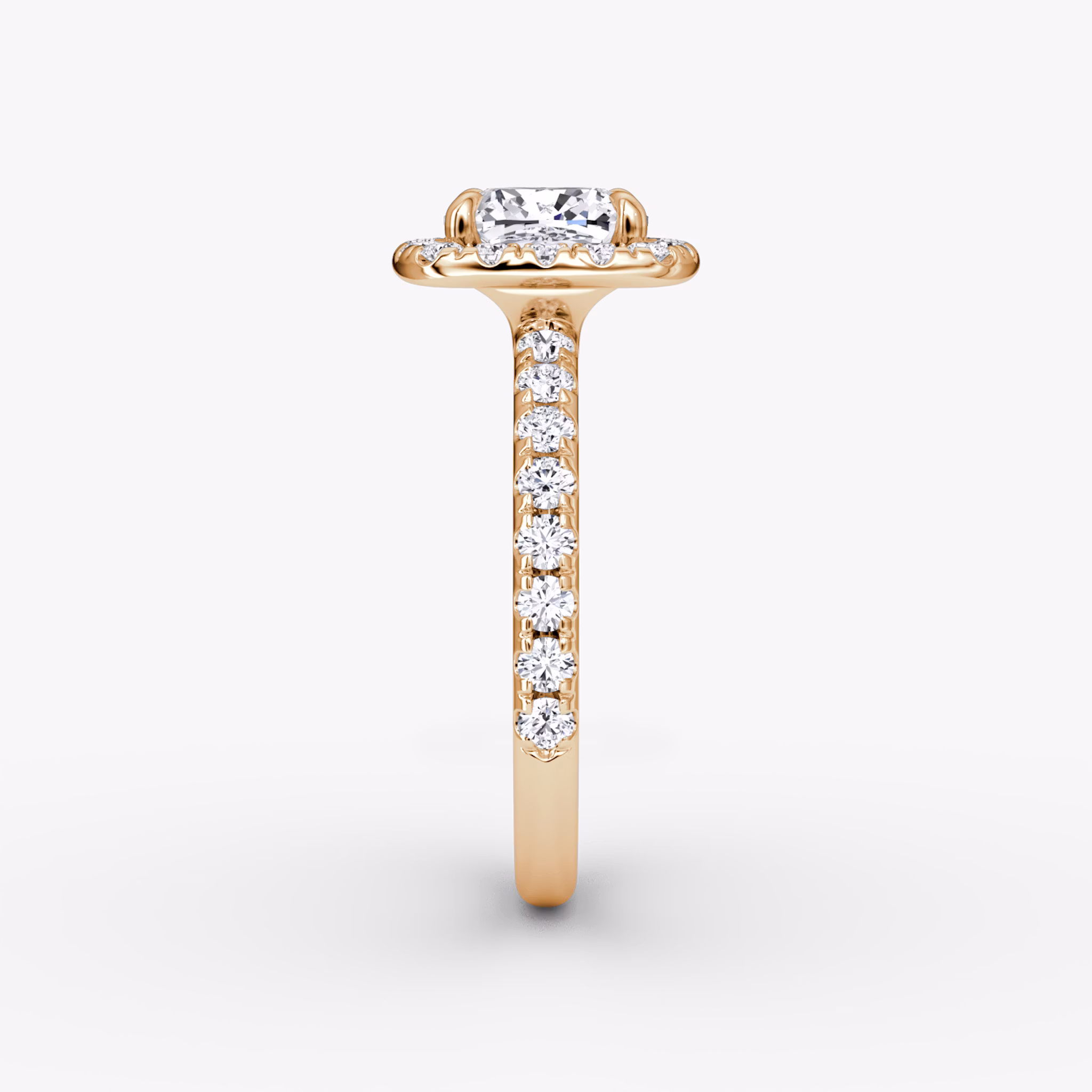 The Halo | Cushion | 14k | Rose Gold | bandAccent: Pavé | haloSize: large | diamondOrientation: vertical | caratWeight: other