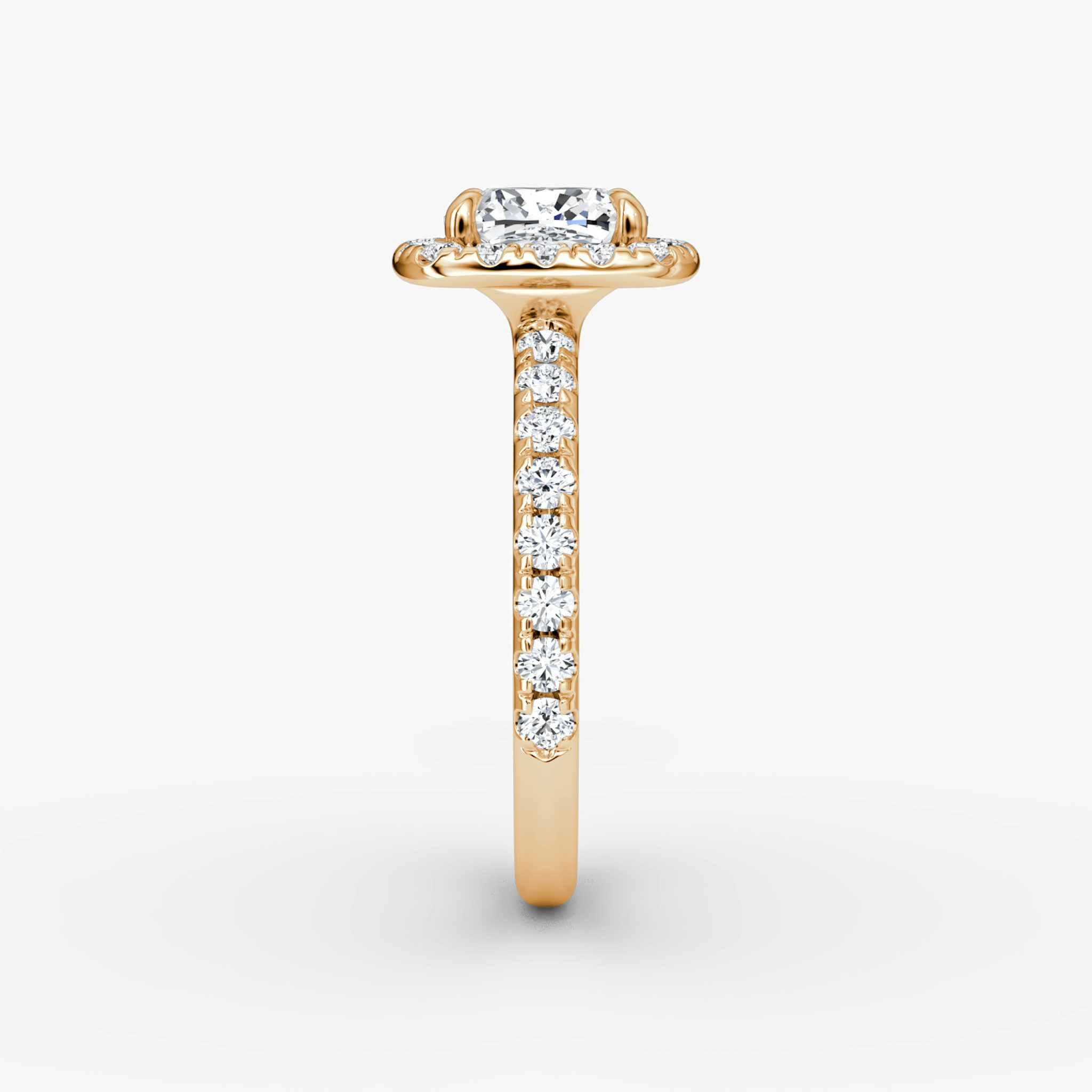 The Halo | Cushion | 14k | Rose Gold | bandAccent: Pavé | haloSize: large | diamondOrientation: vertical | caratWeight: other