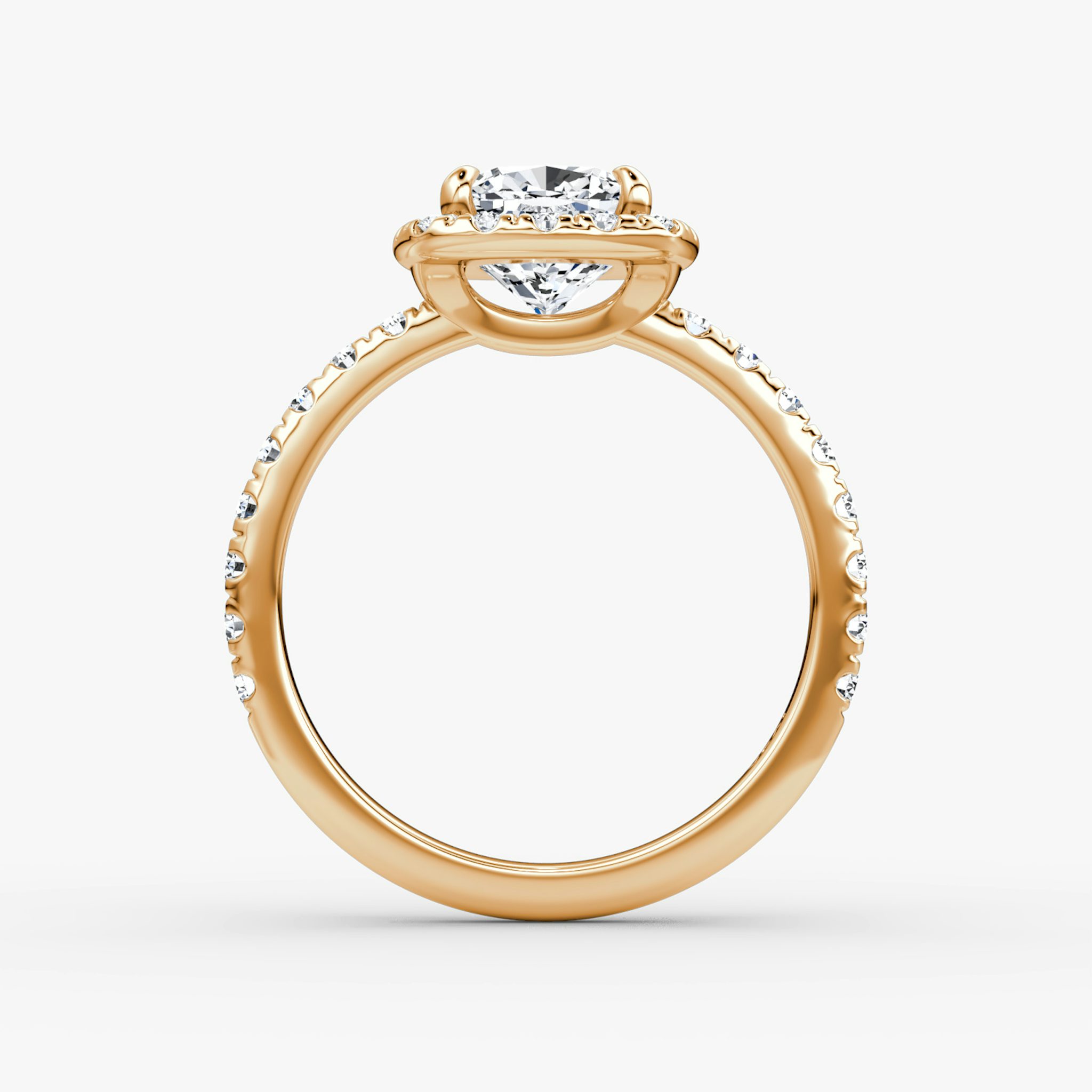 The Halo | Cushion | 14k | Rose Gold | bandAccent: Pavé | haloSize: large | diamondOrientation: vertical | caratWeight: other