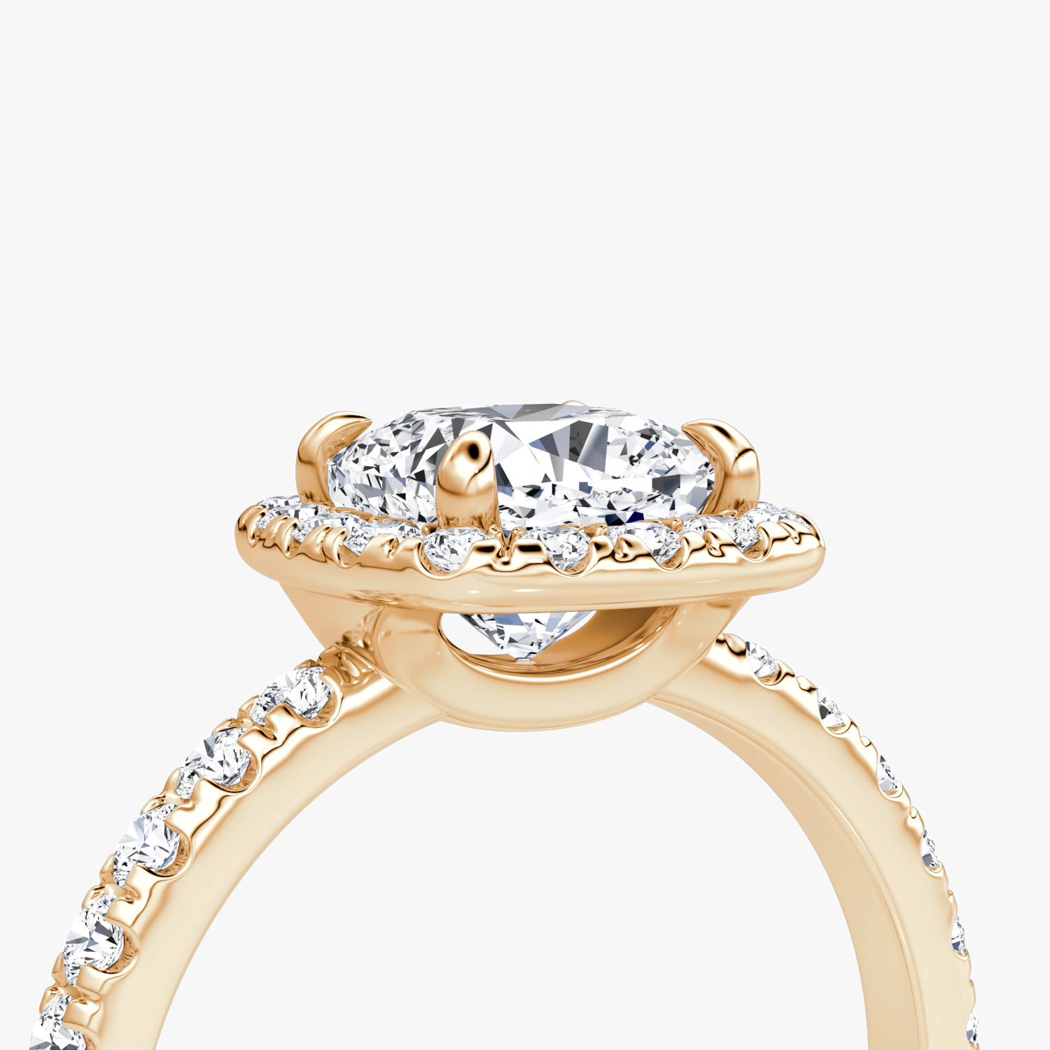 The Halo | Cushion | 14k | Rose Gold | bandAccent: Pavé | haloSize: large | diamondOrientation: vertical | caratWeight: other