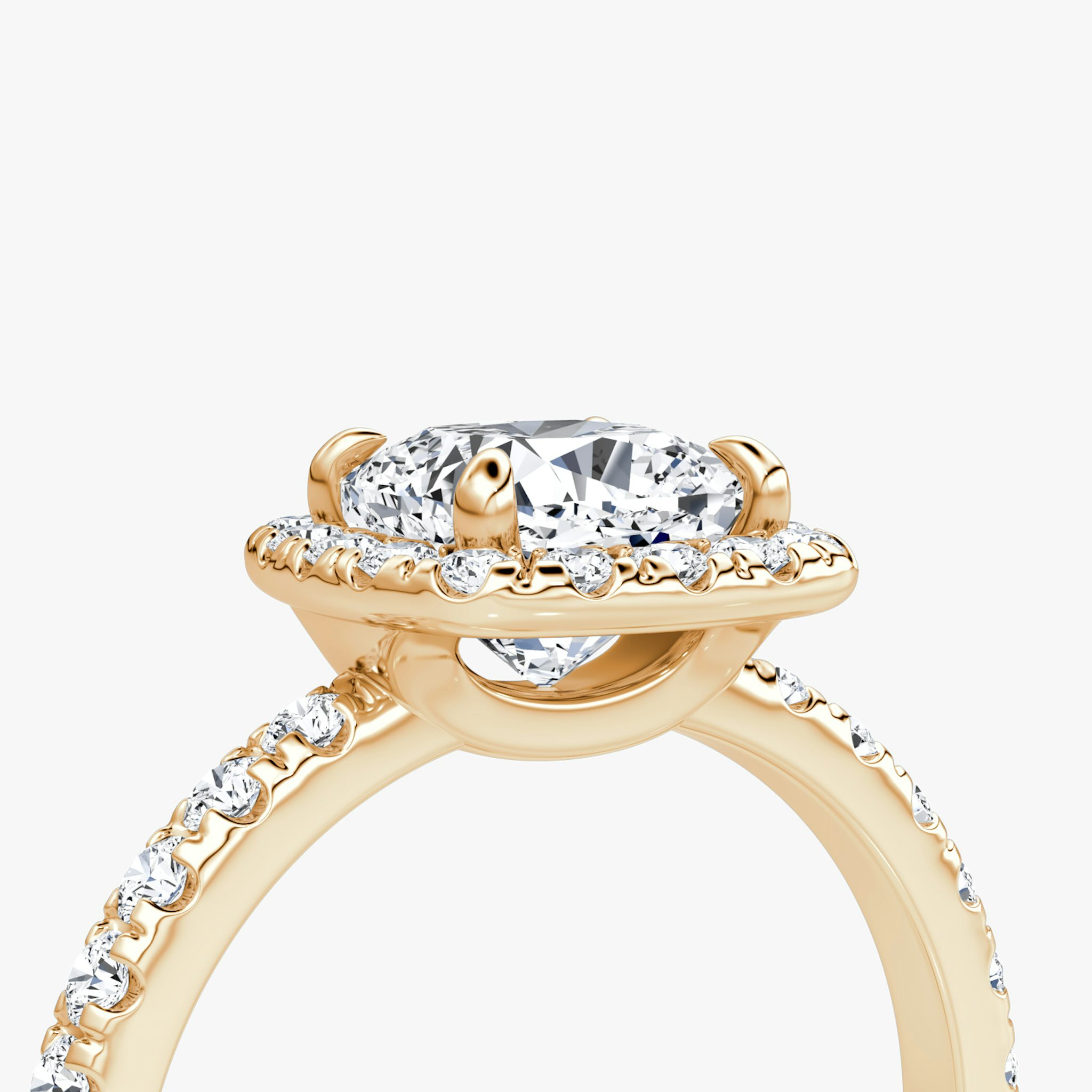 The Halo | Cushion | 14k | Rose Gold | bandAccent: Pavé | haloSize: large | diamondOrientation: vertical | caratWeight: other