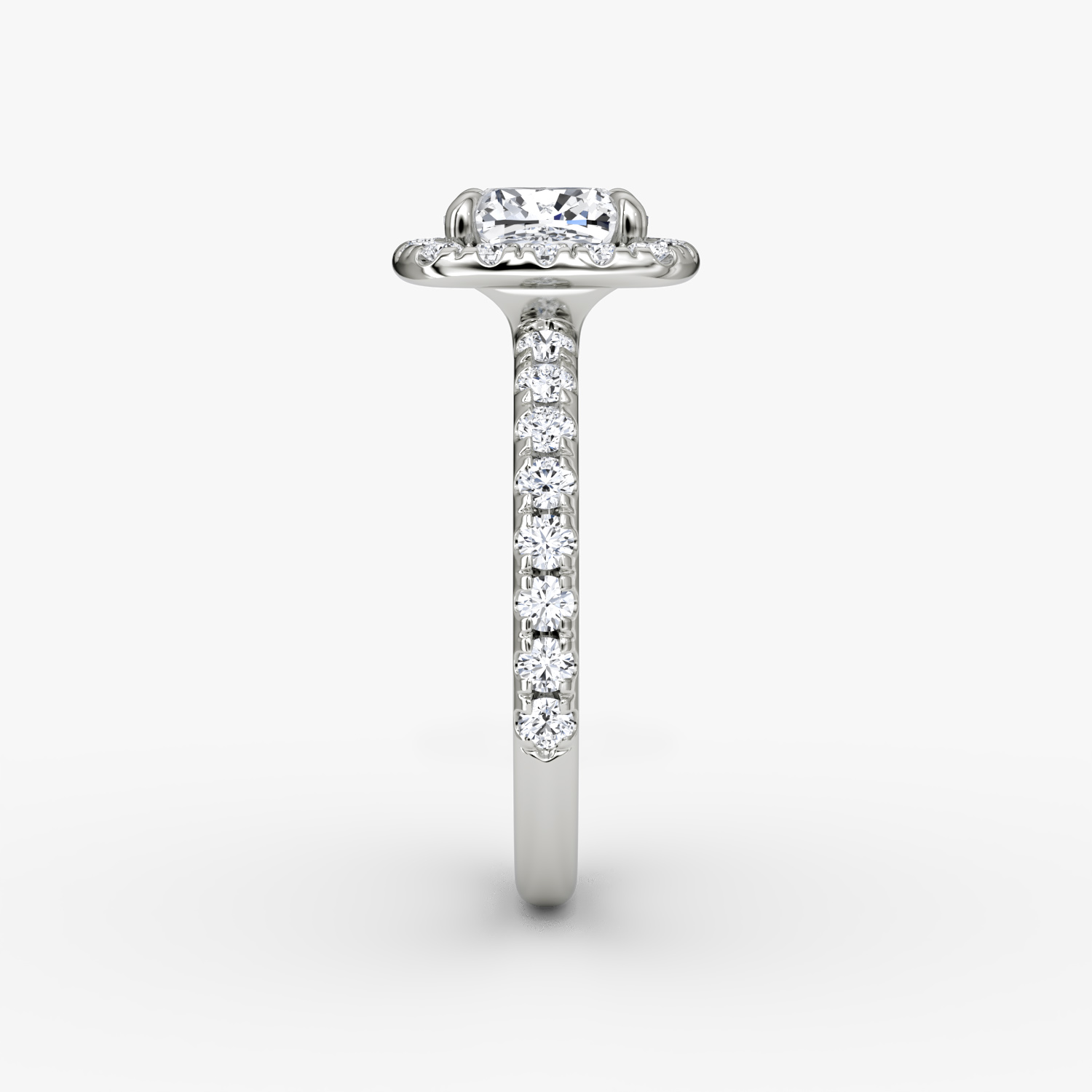 The Halo | Cushion | 18k | White Gold | bandAccent: Pavé | haloSize: large | diamondOrientation: vertical | caratWeight: other