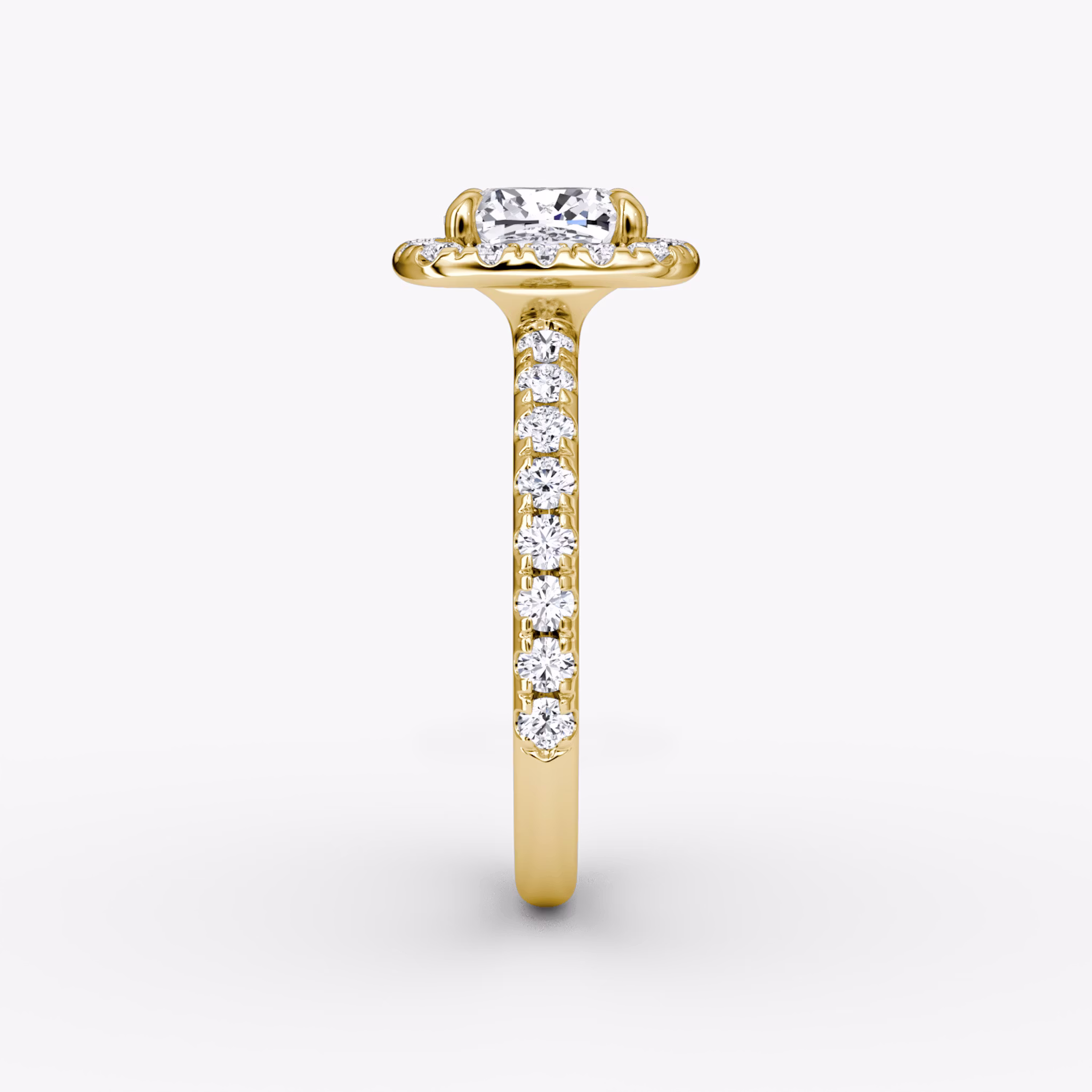 The Halo | Cushion | 18k | Yellow Gold | bandAccent: Pavé | haloSize: large | diamondOrientation: vertical | caratWeight: other