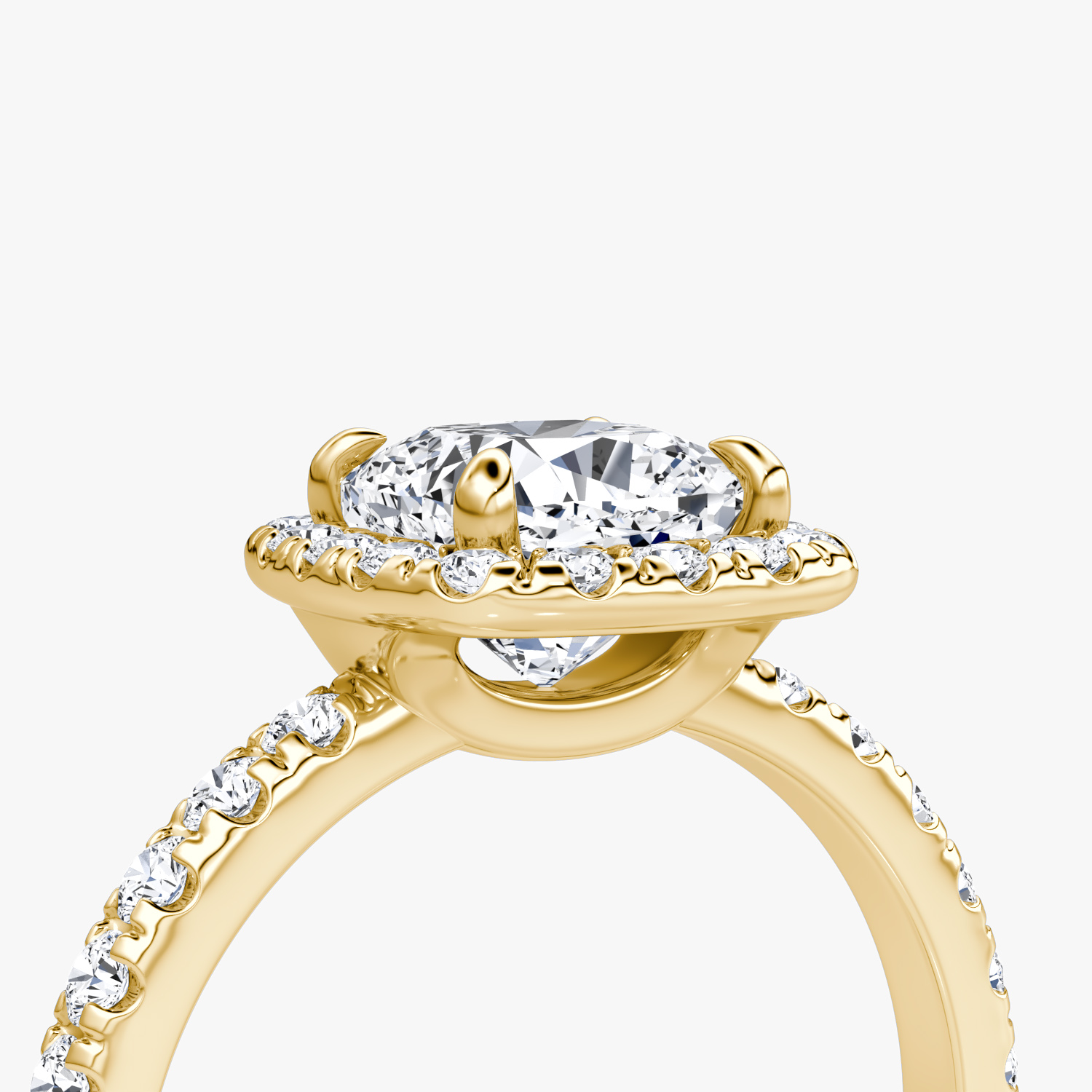 Anillo de compromiso Halo | Cojín | 18k | Oro amarillo | bandAccent: Pavé | haloSize: large | diamondOrientation: vertical | caratWeight: other