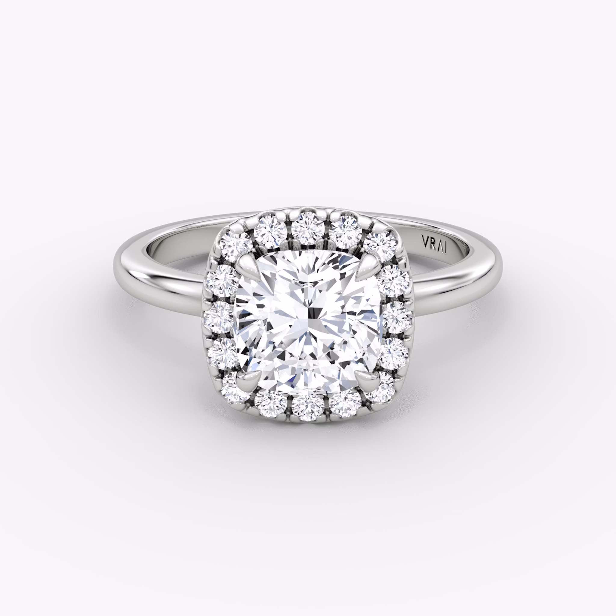 The Halo | Cushion | 18k | White Gold | bandAccent: Plain | haloSize: large | diamondOrientation: vertical | caratWeight: other