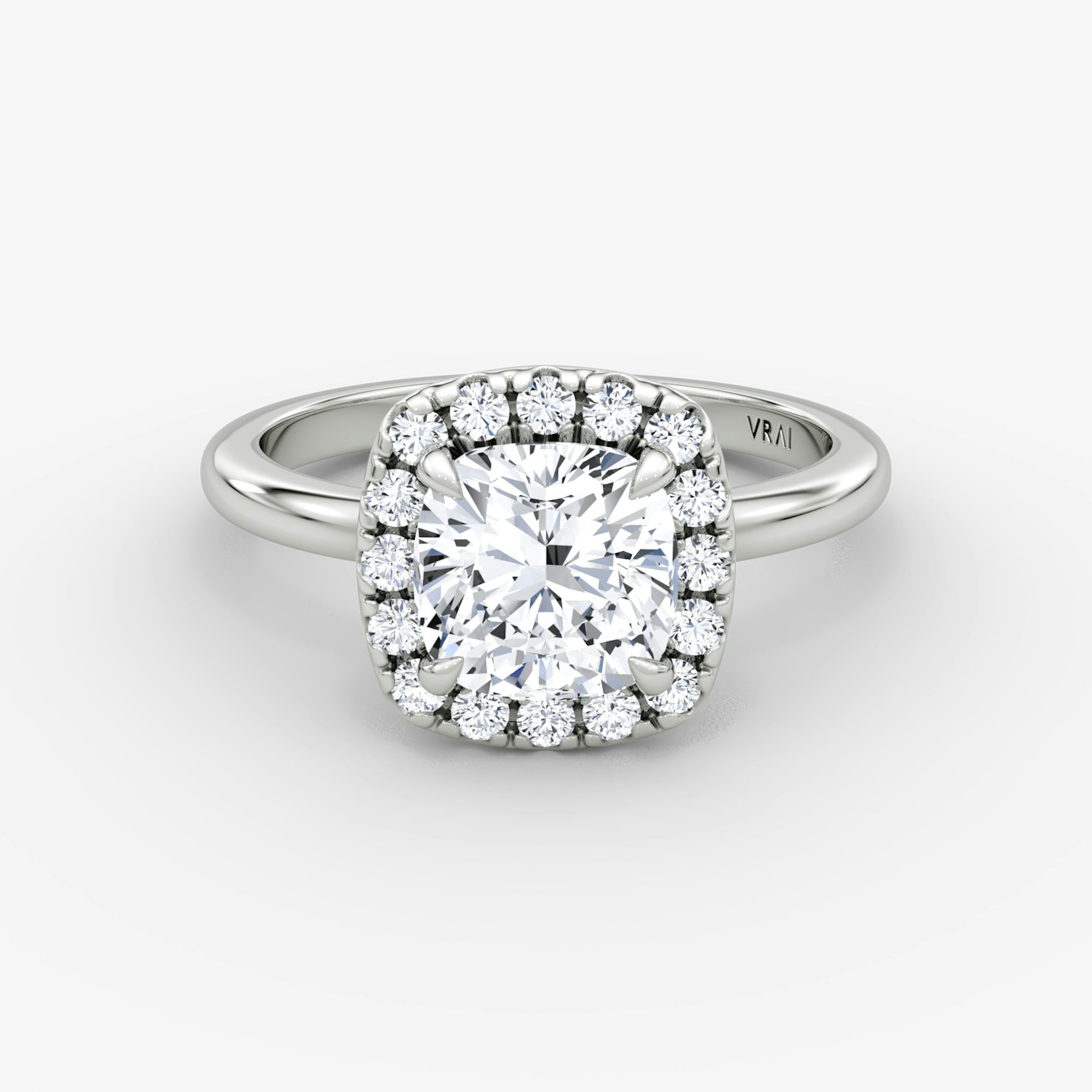 The Halo | Cushion | 18k | White Gold | bandAccent: Plain | haloSize: large | diamondOrientation: vertical | caratWeight: other