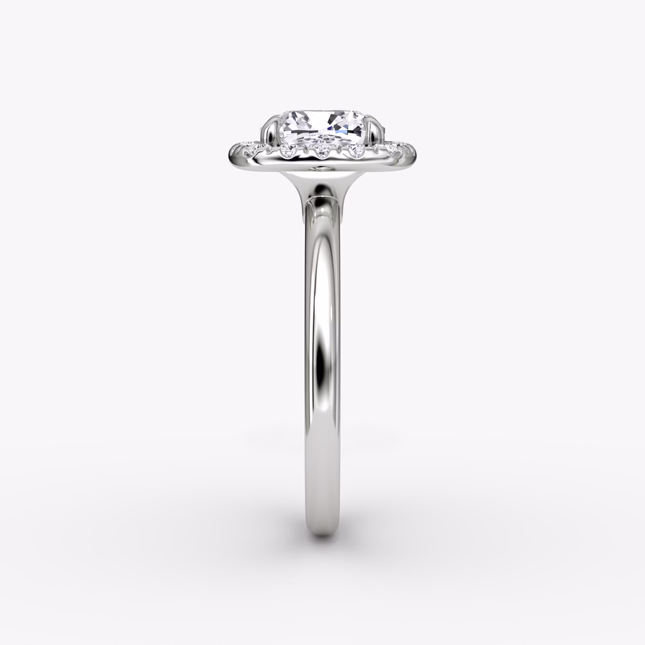 The Halo | Cushion | 18k | White Gold | bandAccent: Plain | haloSize: large | diamondOrientation: vertical | caratWeight: other