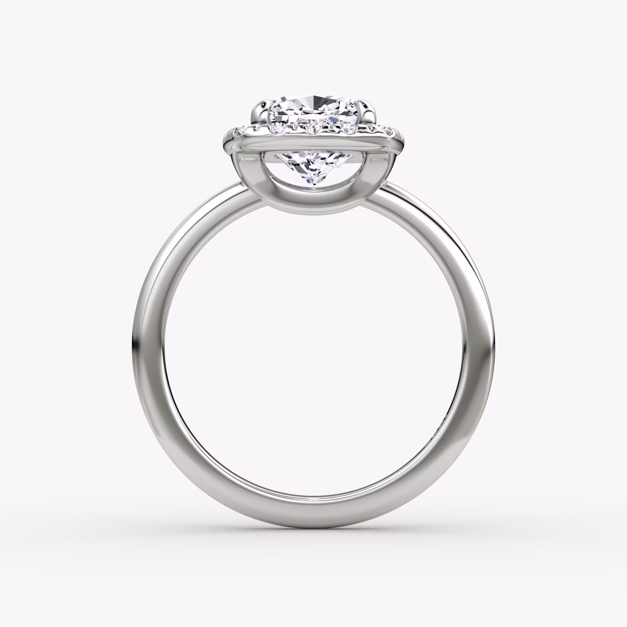 The Halo | Cushion | 18k | White Gold | bandAccent: Plain | haloSize: large | diamondOrientation: vertical | caratWeight: other