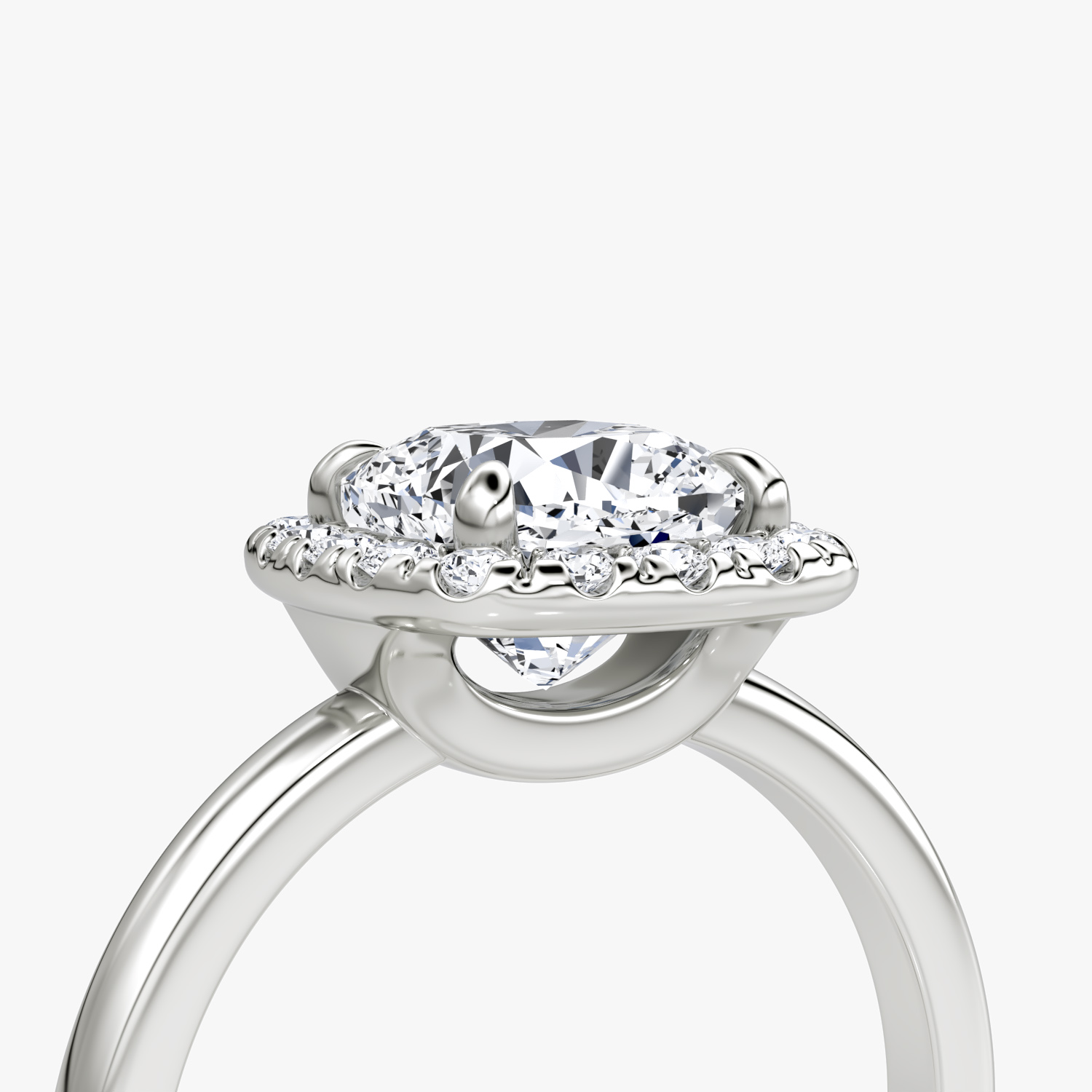 The Halo | Cushion | 18k | White Gold | bandAccent: Plain | haloSize: large | diamondOrientation: vertical | caratWeight: other