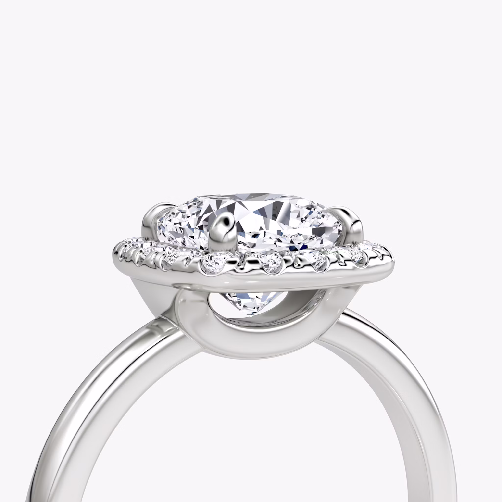 The Halo | Cushion | 18k | White Gold | bandAccent: Plain | haloSize: large | diamondOrientation: vertical | caratWeight: other