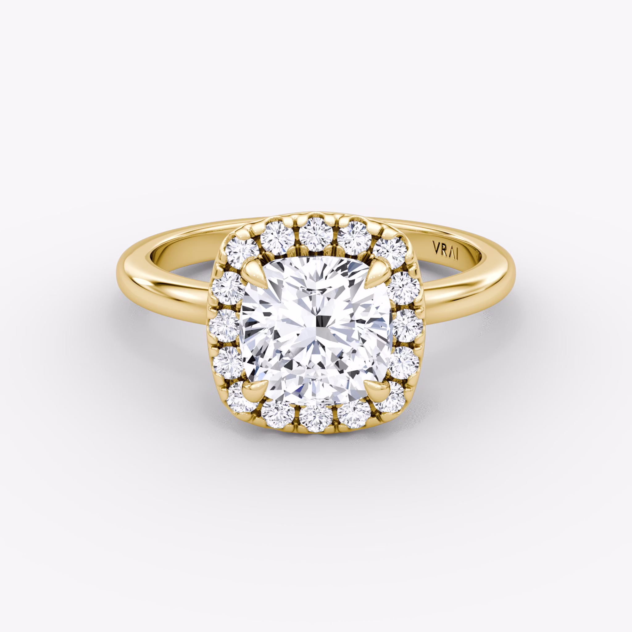 The Halo | Cushion | 18k | Yellow Gold | bandAccent: Plain | haloSize: large | diamondOrientation: vertical | caratWeight: other