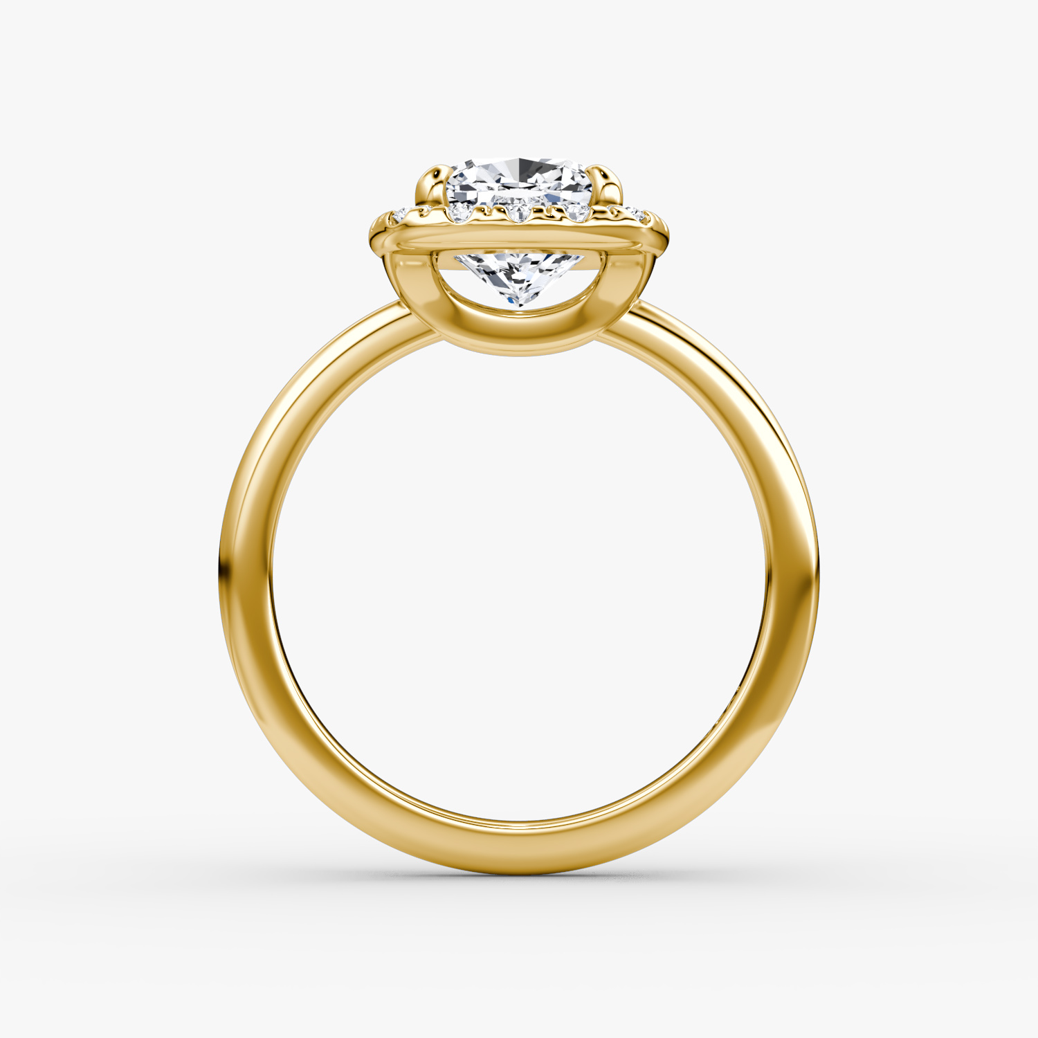 The Halo | Cushion | 18k | Yellow Gold | bandAccent: Plain | haloSize: large | diamondOrientation: vertical | caratWeight: other