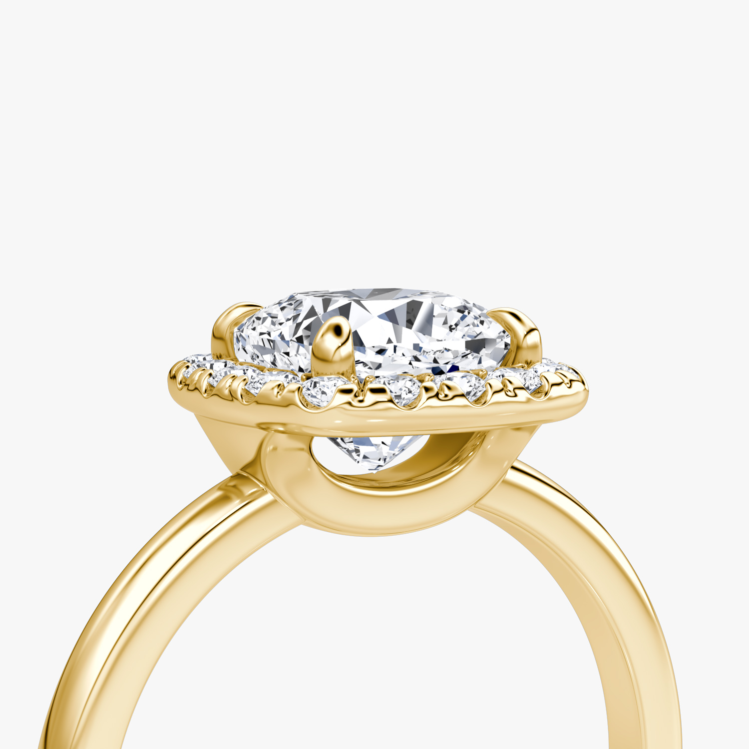 The Halo | Cushion | 18k | Yellow Gold | bandAccent: Plain | haloSize: large | diamondOrientation: vertical | caratWeight: other
