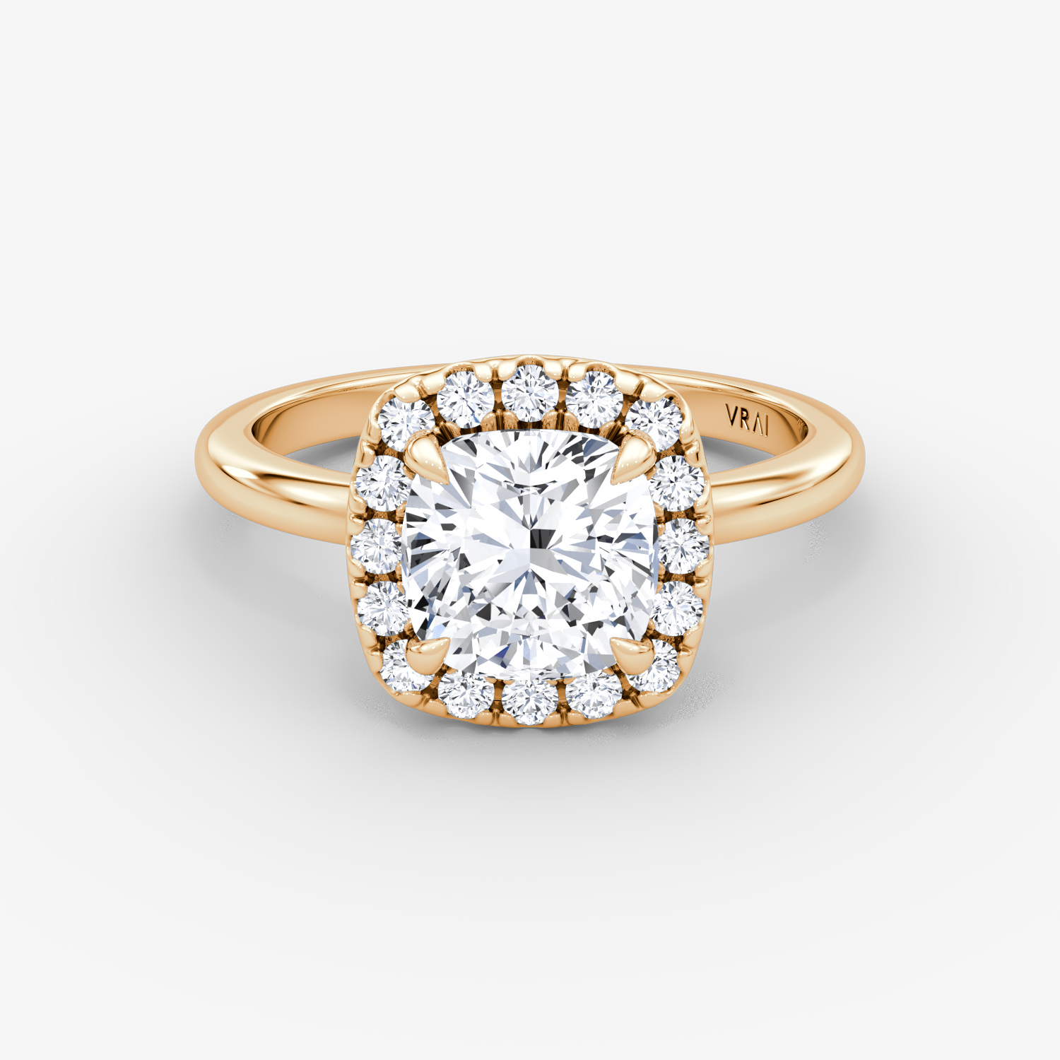 Anillo de compromiso Halo | Cojín | 14k | Oro rosa | bandAccent: Simple | haloSize: large | diamondOrientation: vertical | caratWeight: other