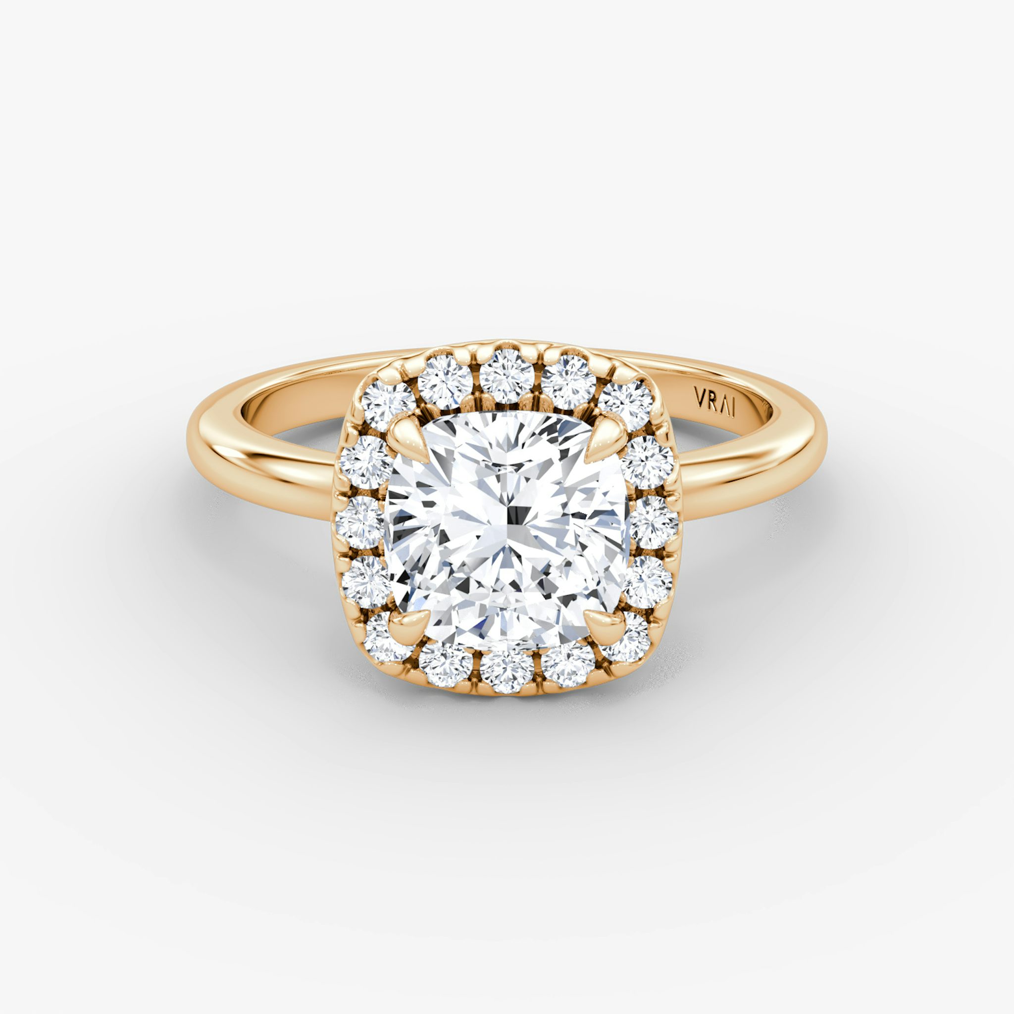 Anillo de compromiso Halo | Cojín | 14k | Oro rosa | bandAccent: Simple | haloSize: large | diamondOrientation: vertical | caratWeight: other