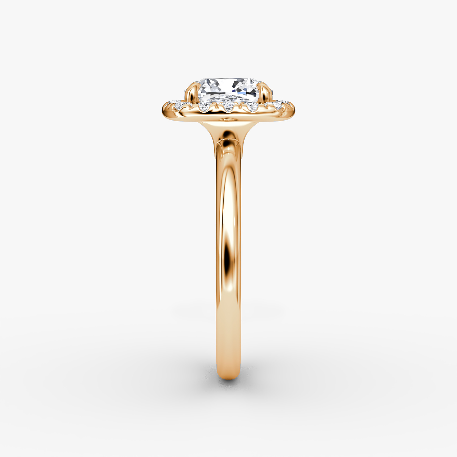 Anillo de compromiso Halo | Cojín | 14k | Oro rosa | bandAccent: Simple | haloSize: large | diamondOrientation: vertical | caratWeight: other