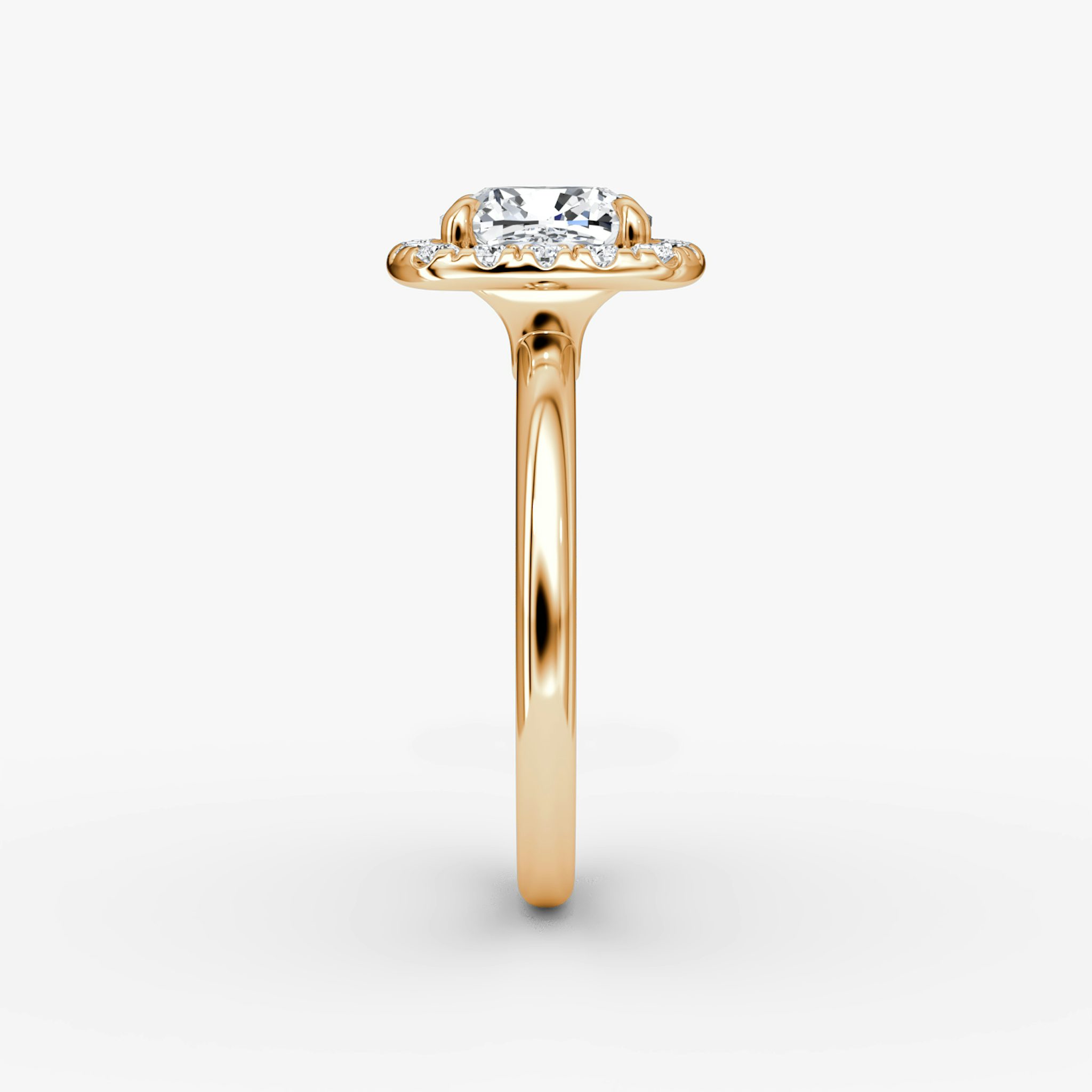 Anillo de compromiso Halo | Cojín | 14k | Oro rosa | bandAccent: Simple | haloSize: large | diamondOrientation: vertical | caratWeight: other