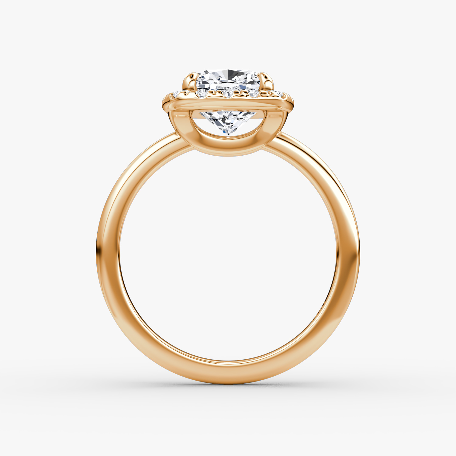 Anillo de compromiso Halo | Cojín | 14k | Oro rosa | bandAccent: Simple | haloSize: large | diamondOrientation: vertical | caratWeight: other