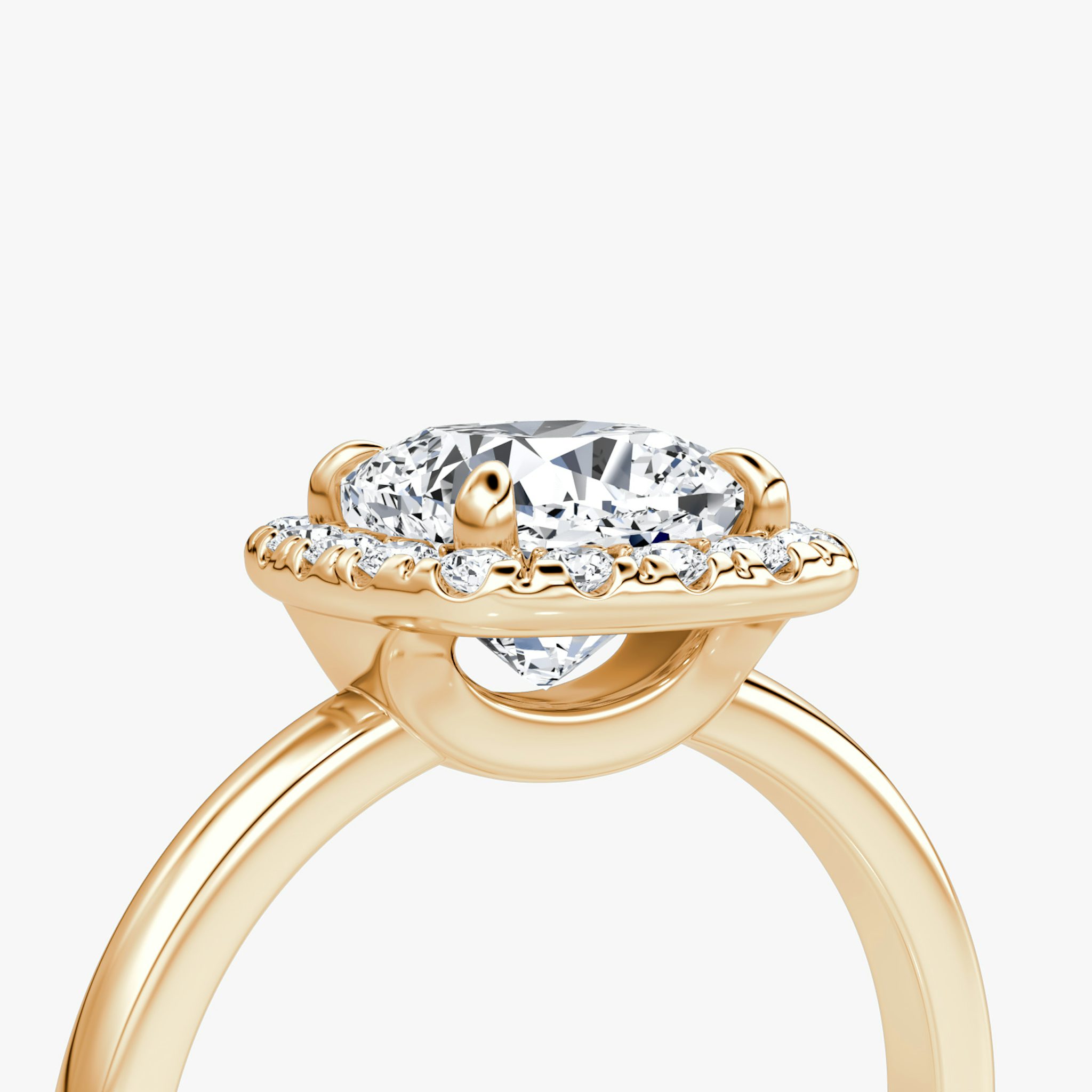 Anillo de compromiso Halo | Cojín | 14k | Oro rosa | bandAccent: Simple | haloSize: large | diamondOrientation: vertical | caratWeight: other