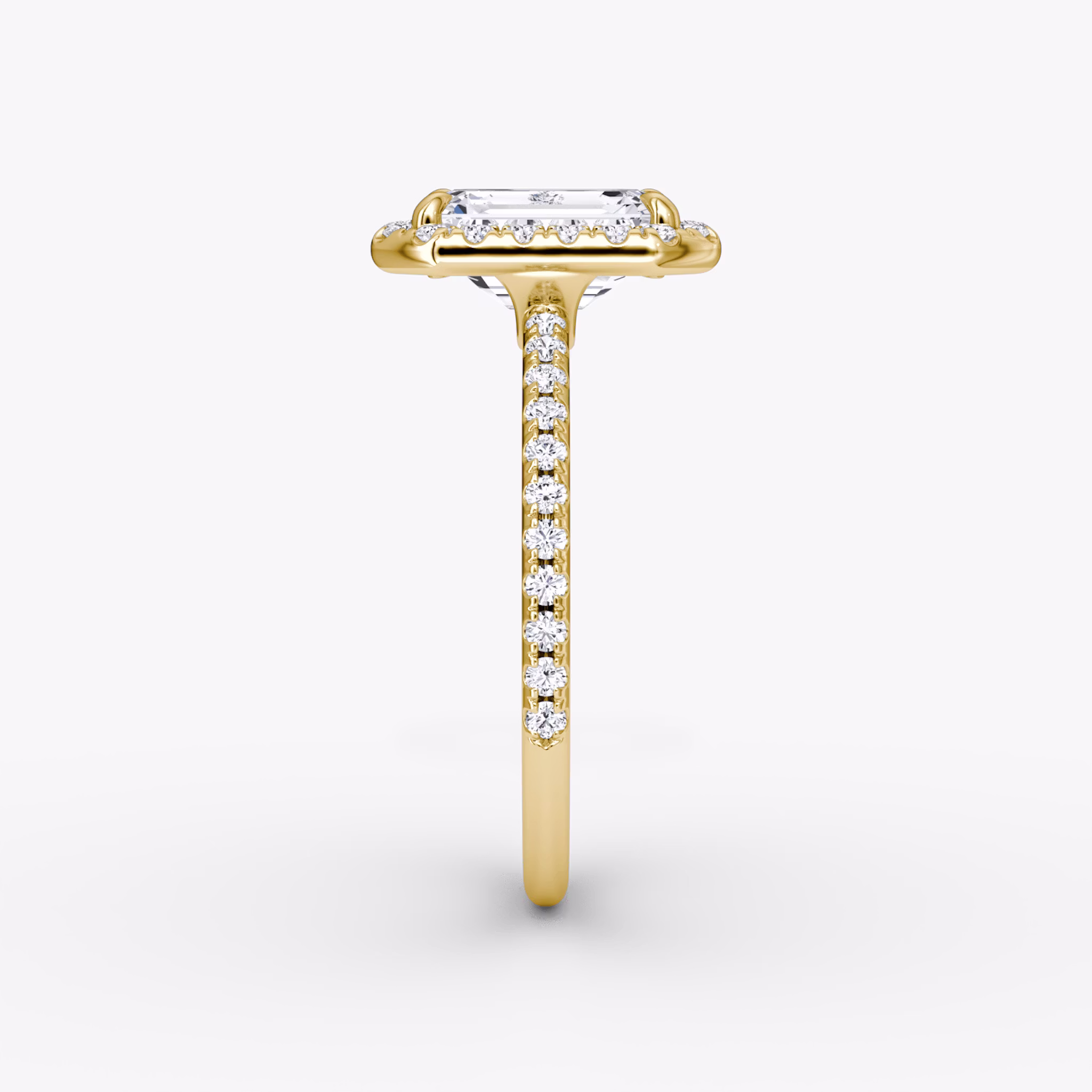 The Halo | Emerald | 18k | Yellow Gold | bandAccent: Pavé | haloSize: original | diamondOrientation: vertical | caratWeight: other