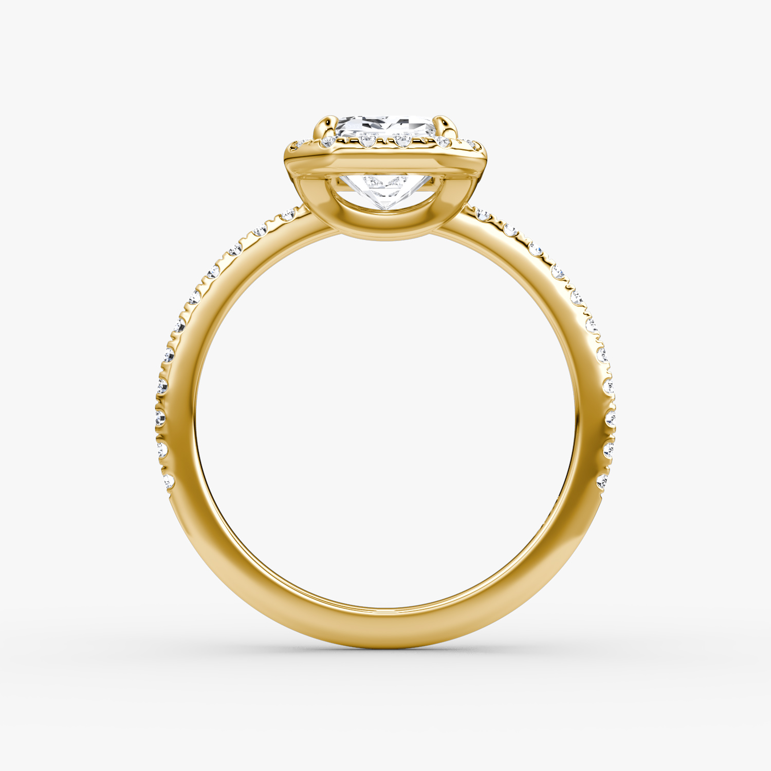 The Halo | Emerald | 18k | Yellow Gold | bandAccent: Pavé | haloSize: original | diamondOrientation: vertical | caratWeight: other