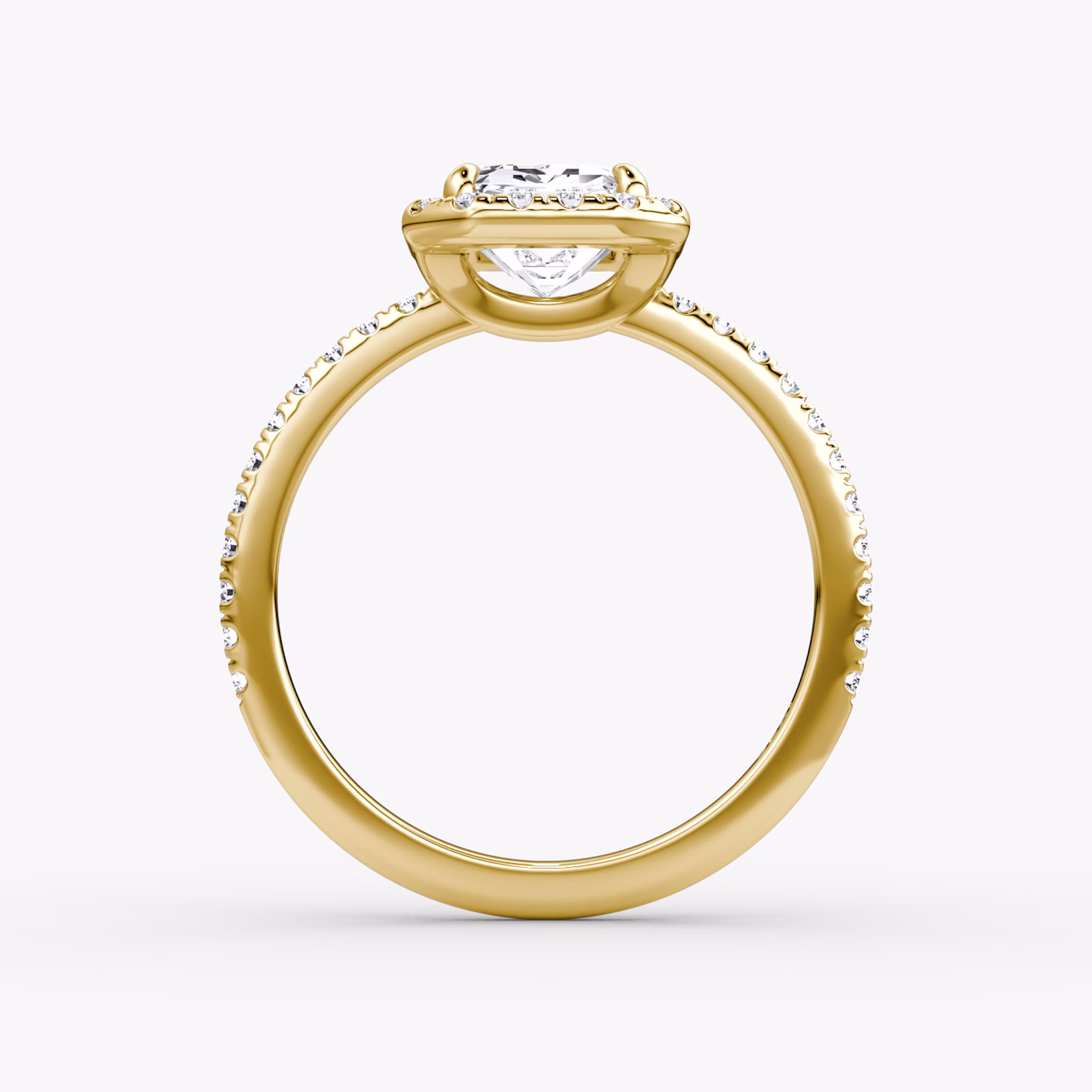 The Halo | Emerald | 18k | Yellow Gold | bandAccent: Pavé | haloSize: original | diamondOrientation: vertical | caratWeight: other