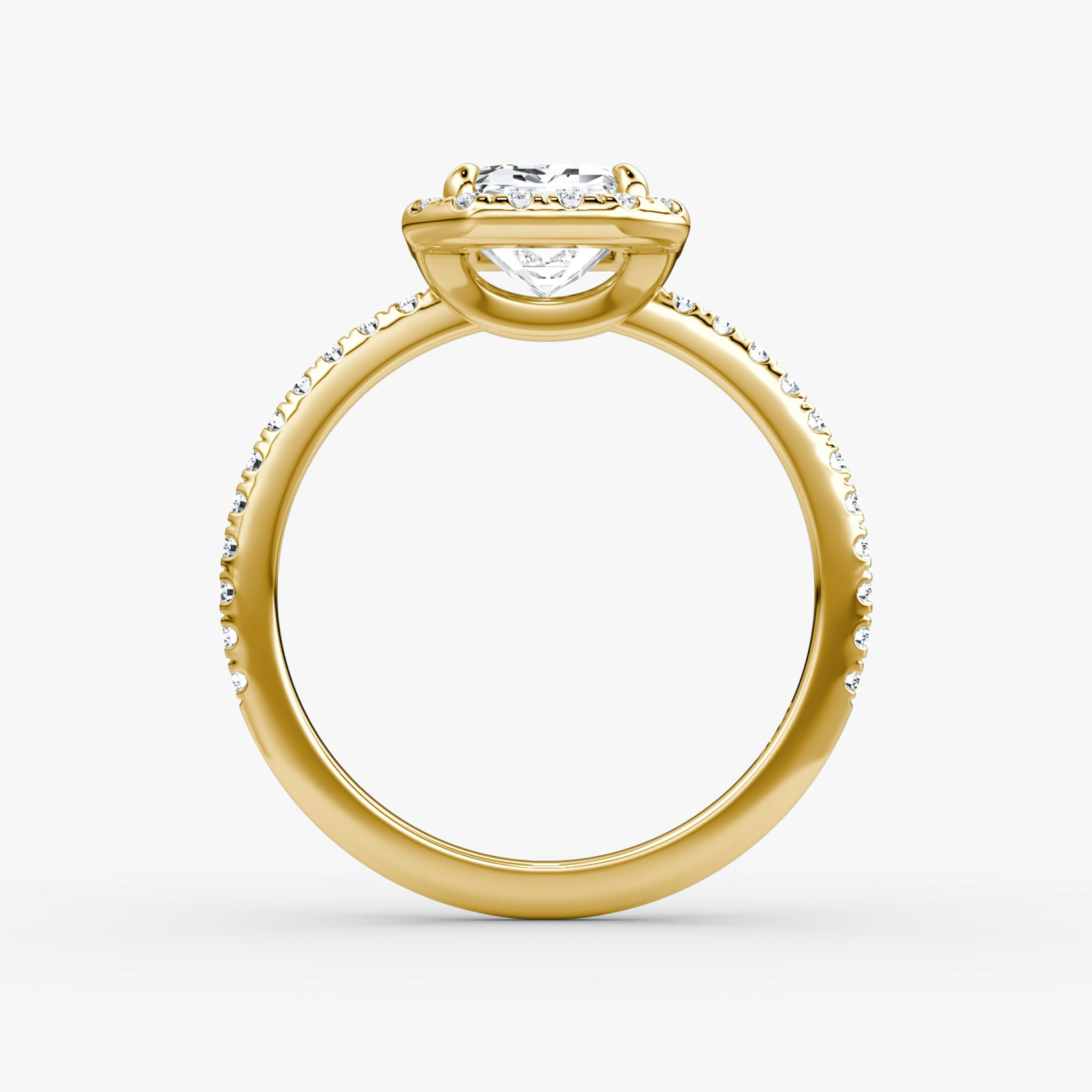 The Halo | Emerald | 18k | Yellow Gold | bandAccent: Pavé | haloSize: original | diamondOrientation: vertical | caratWeight: other