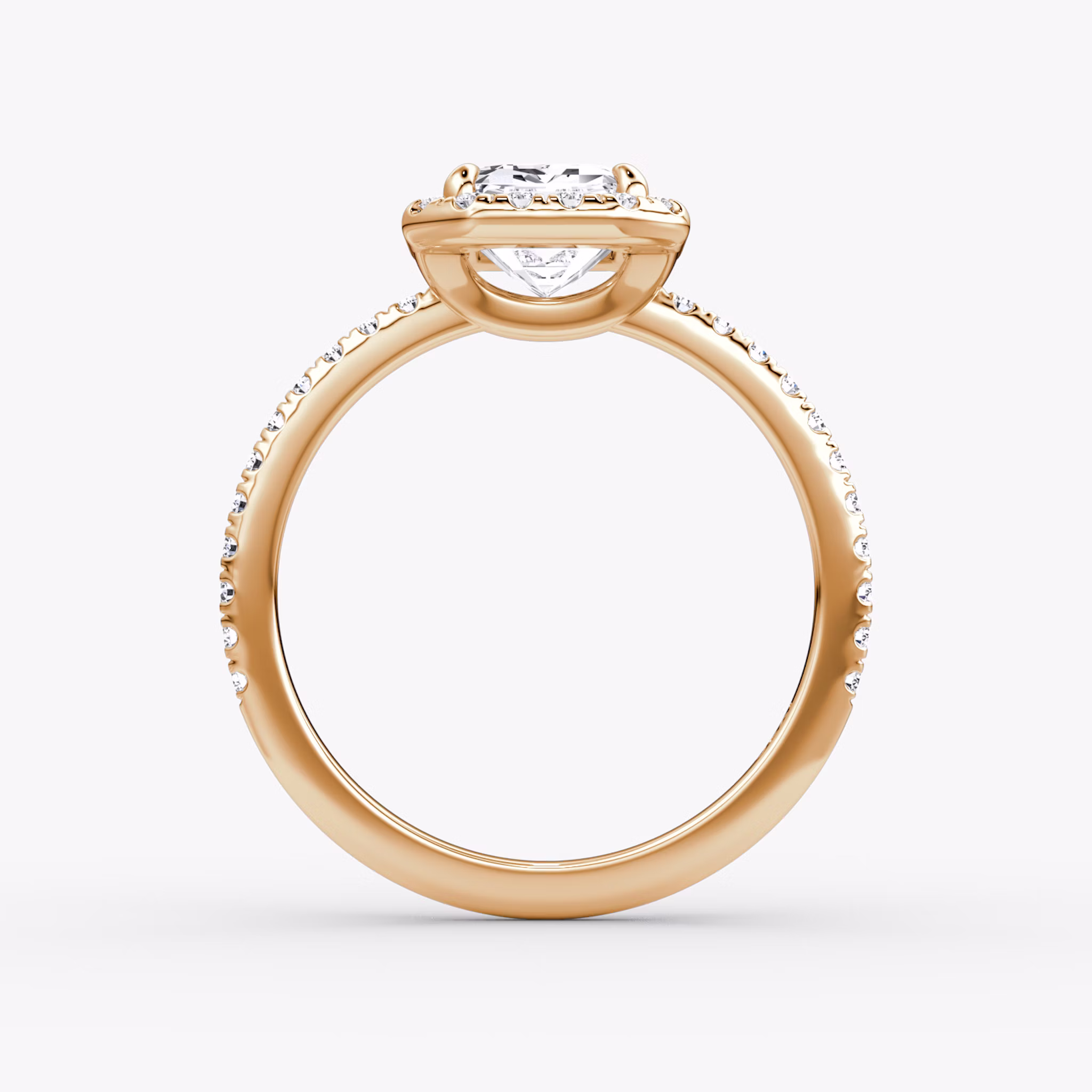 The Halo | Emerald | 14k | Rose Gold | bandAccent: Pavé | haloSize: original | diamondOrientation: vertical | caratWeight: other