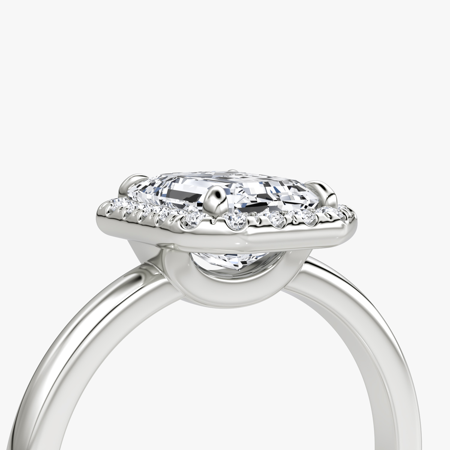 Anillo de compromiso Halo | Esmeralda | 18k | Oro blanco | bandAccent: Simple | haloSize: original | diamondOrientation: vertical | caratWeight: other
