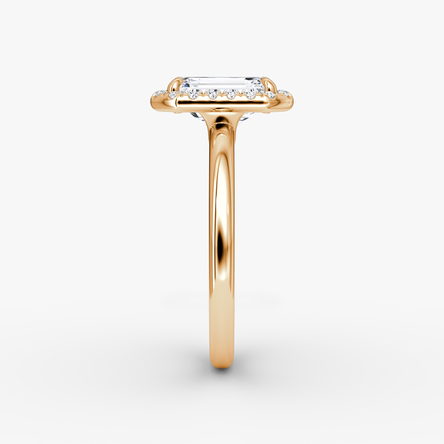 Anillo de compromiso Halo | Esmeralda | 14k | Oro rosa | bandAccent: Simple | haloSize: original | diamondOrientation: vertical | caratWeight: other