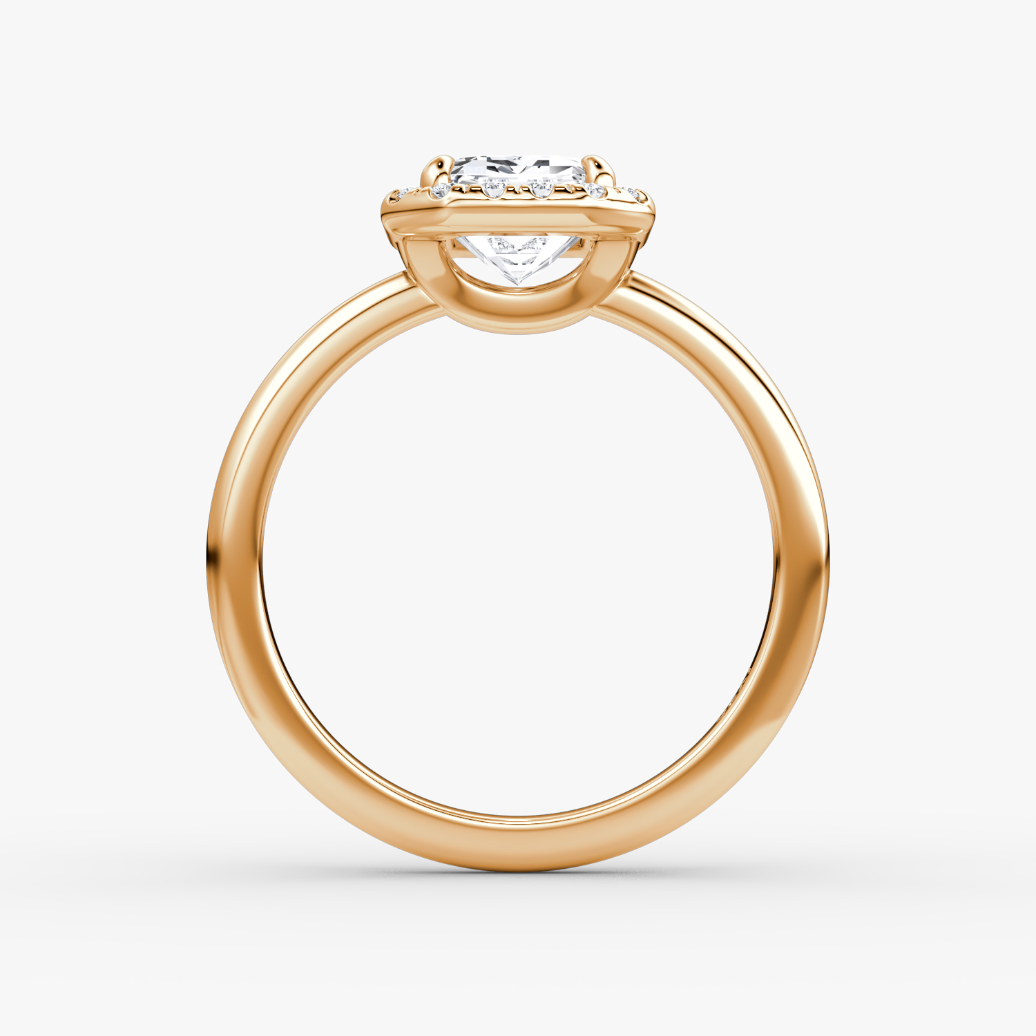 Anillo de compromiso Halo | Esmeralda | 14k | Oro rosa | bandAccent: Simple | haloSize: original | diamondOrientation: vertical | caratWeight: other
