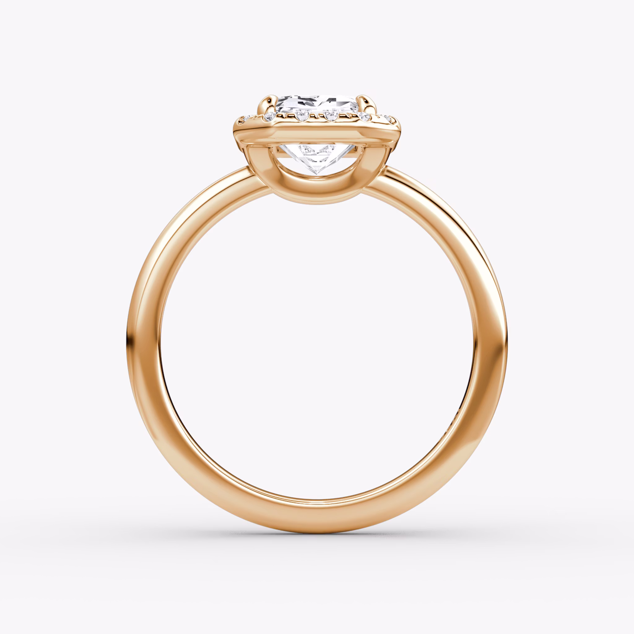 Anillo de compromiso Halo | Esmeralda | 14k | Oro rosa | bandAccent: Simple | haloSize: original | diamondOrientation: vertical | caratWeight: other