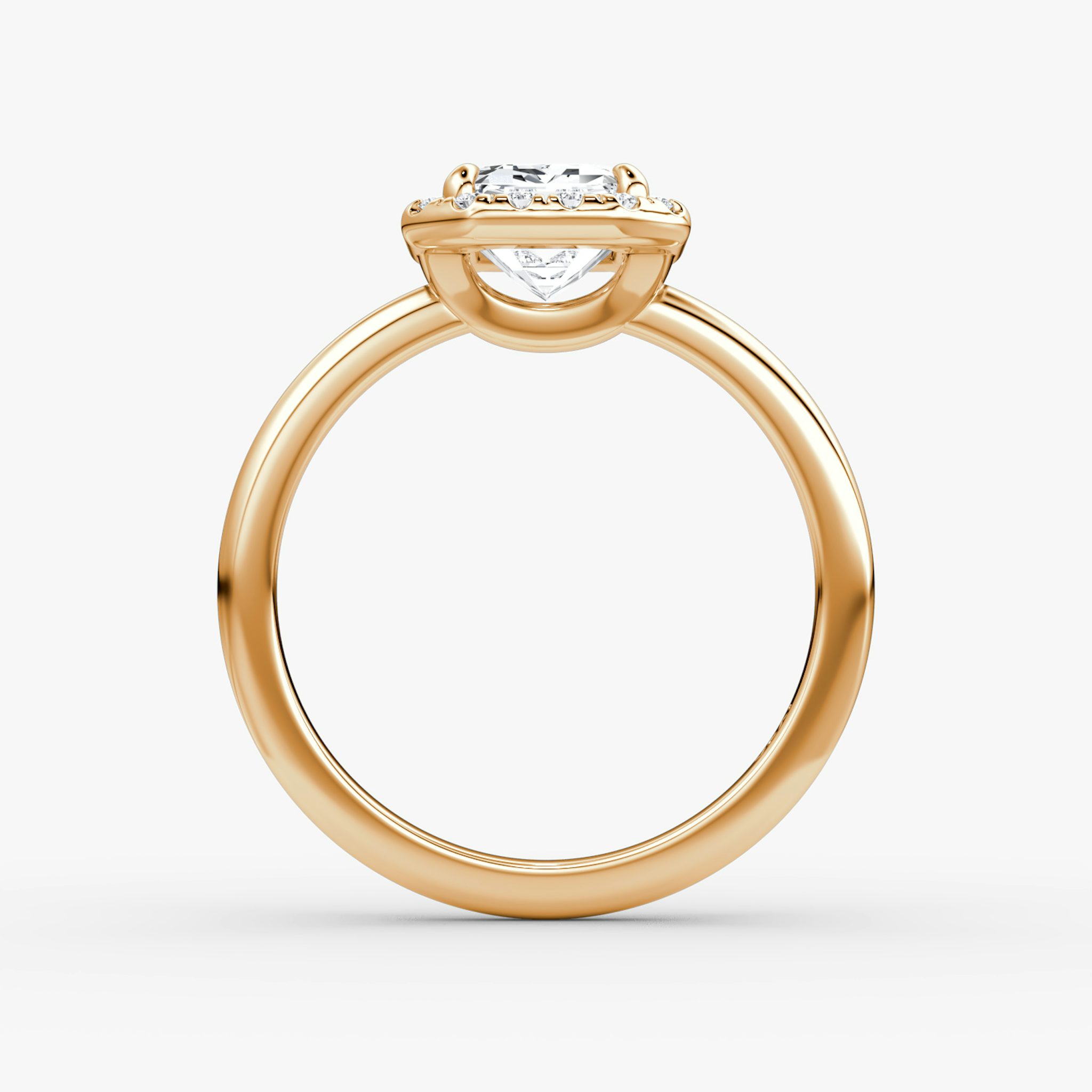 Anillo de compromiso Halo | Esmeralda | 14k | Oro rosa | bandAccent: Simple | haloSize: original | diamondOrientation: vertical | caratWeight: other