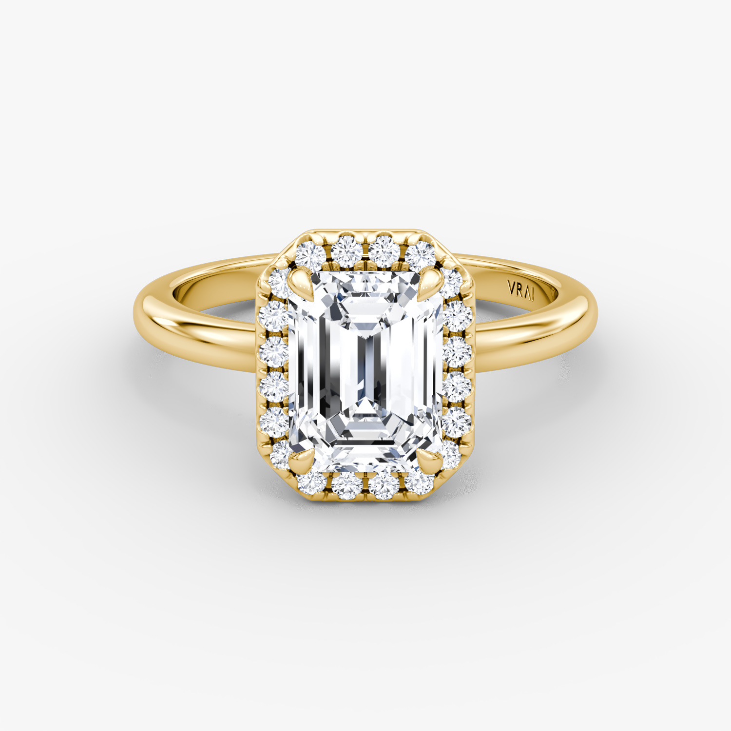 Halo | Emerald | 18k | Gelbgold | bandAccent: Ohne Pavé-Besatz | haloSize: original | diamondOrientation: vertical | caratWeight: other