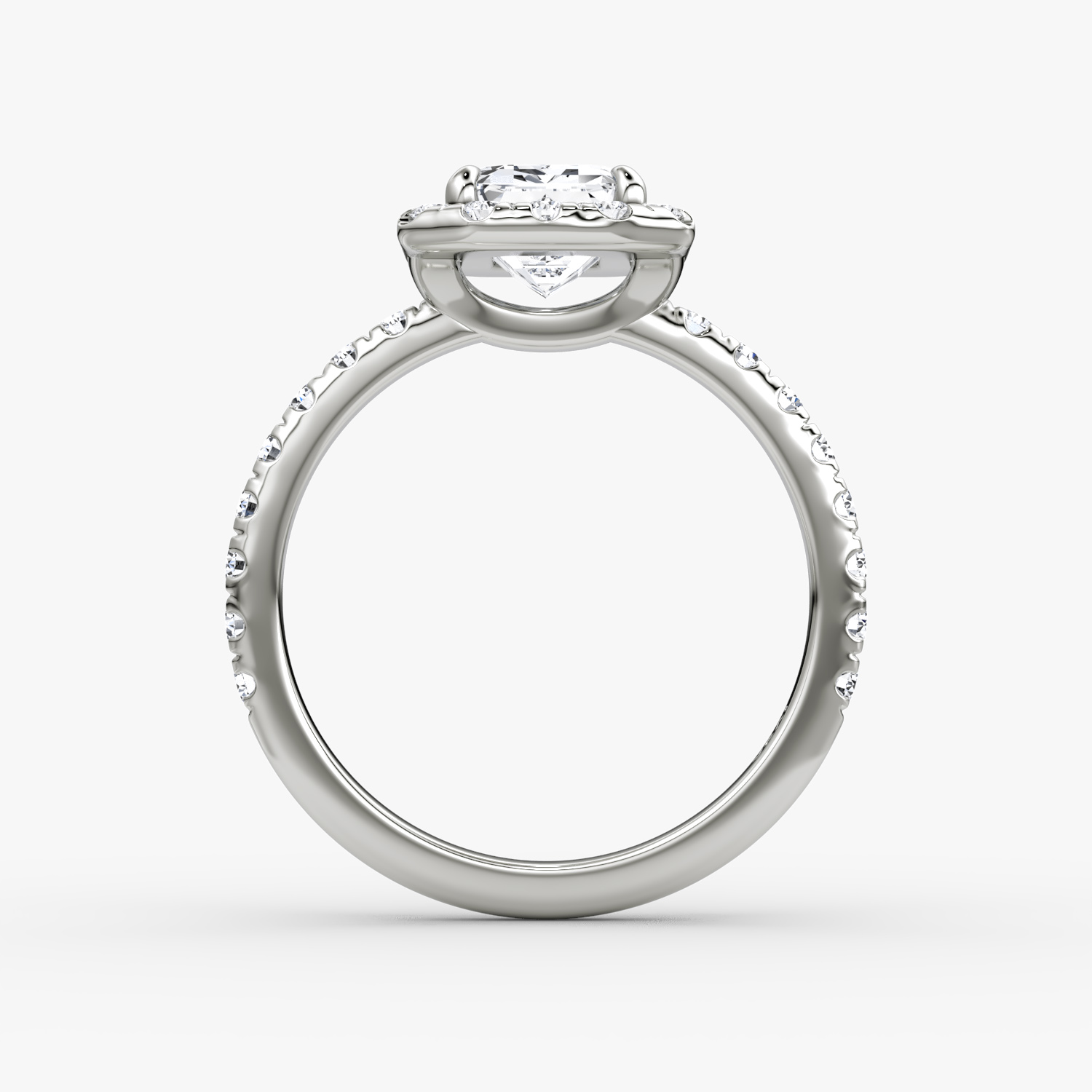 The Halo | Emerald | 18k | White Gold | bandAccent: Pavé | haloSize: large | diamondOrientation: vertical | caratWeight: other