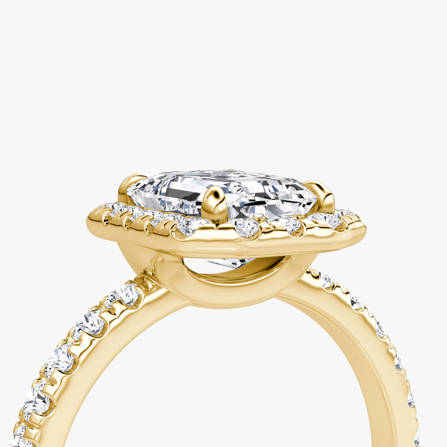 Halo | Emerald | 18k | Gelbgold | bandAccent: Mit Pavé-Besatz | haloSize: large | diamondOrientation: vertical | caratWeight: other