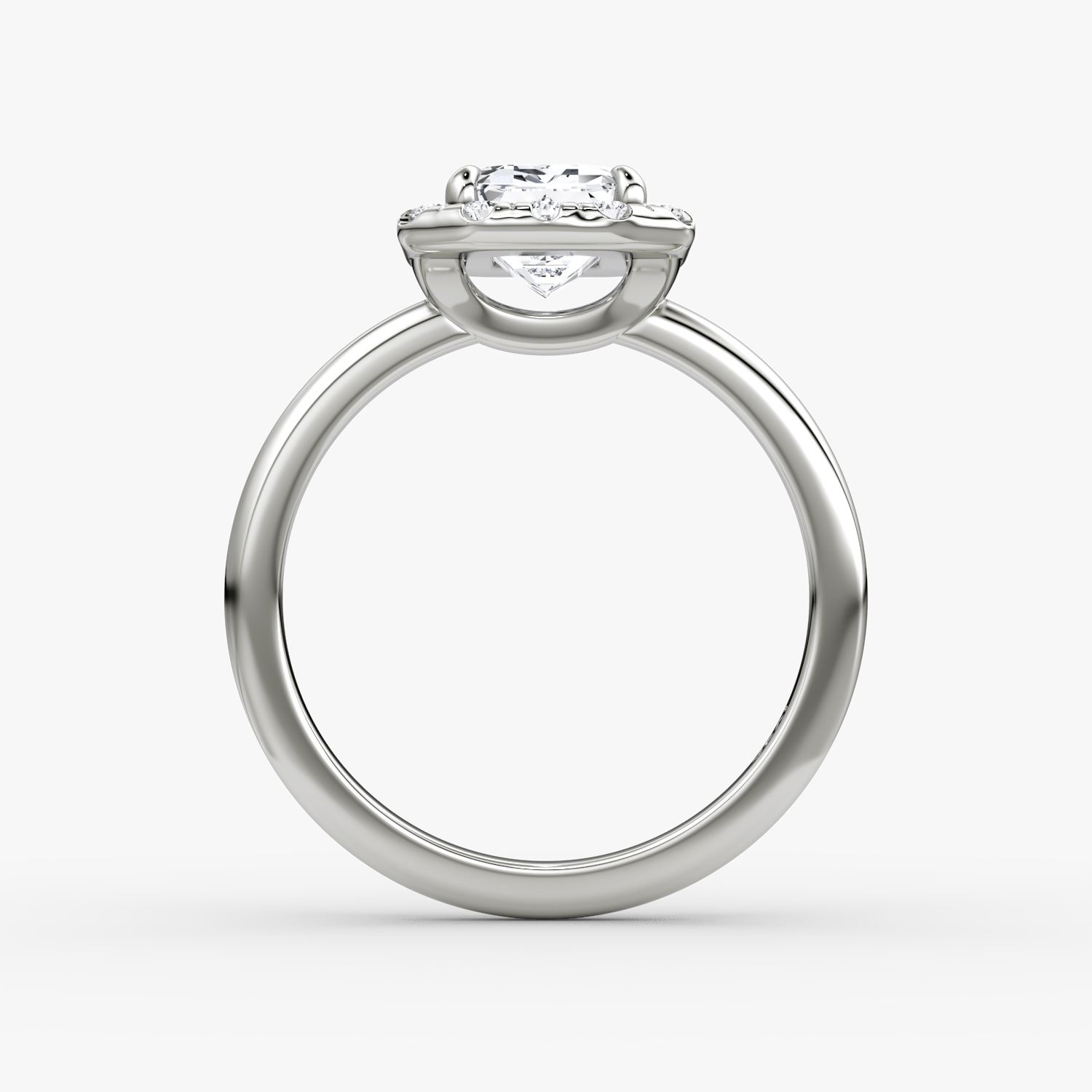 The Halo | Emerald | 18k | White Gold | bandAccent: Plain | haloSize: large | diamondOrientation: vertical | caratWeight: other