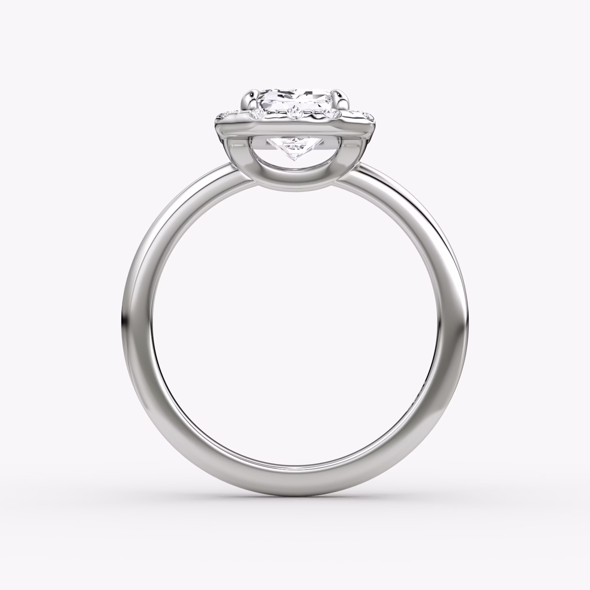 The Halo | Emerald | 18k | White Gold | bandAccent: Plain | haloSize: large | diamondOrientation: vertical | caratWeight: other