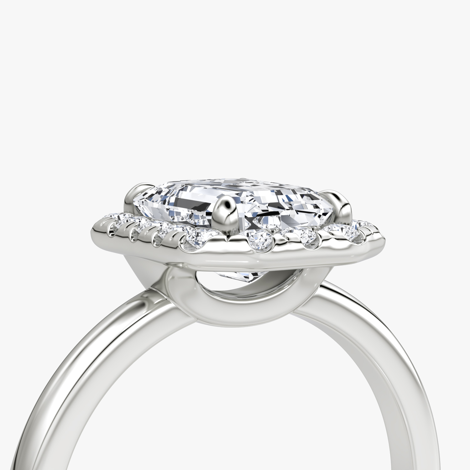 The Halo | Emerald | 18k | White Gold | bandAccent: Plain | haloSize: large | diamondOrientation: vertical | caratWeight: other