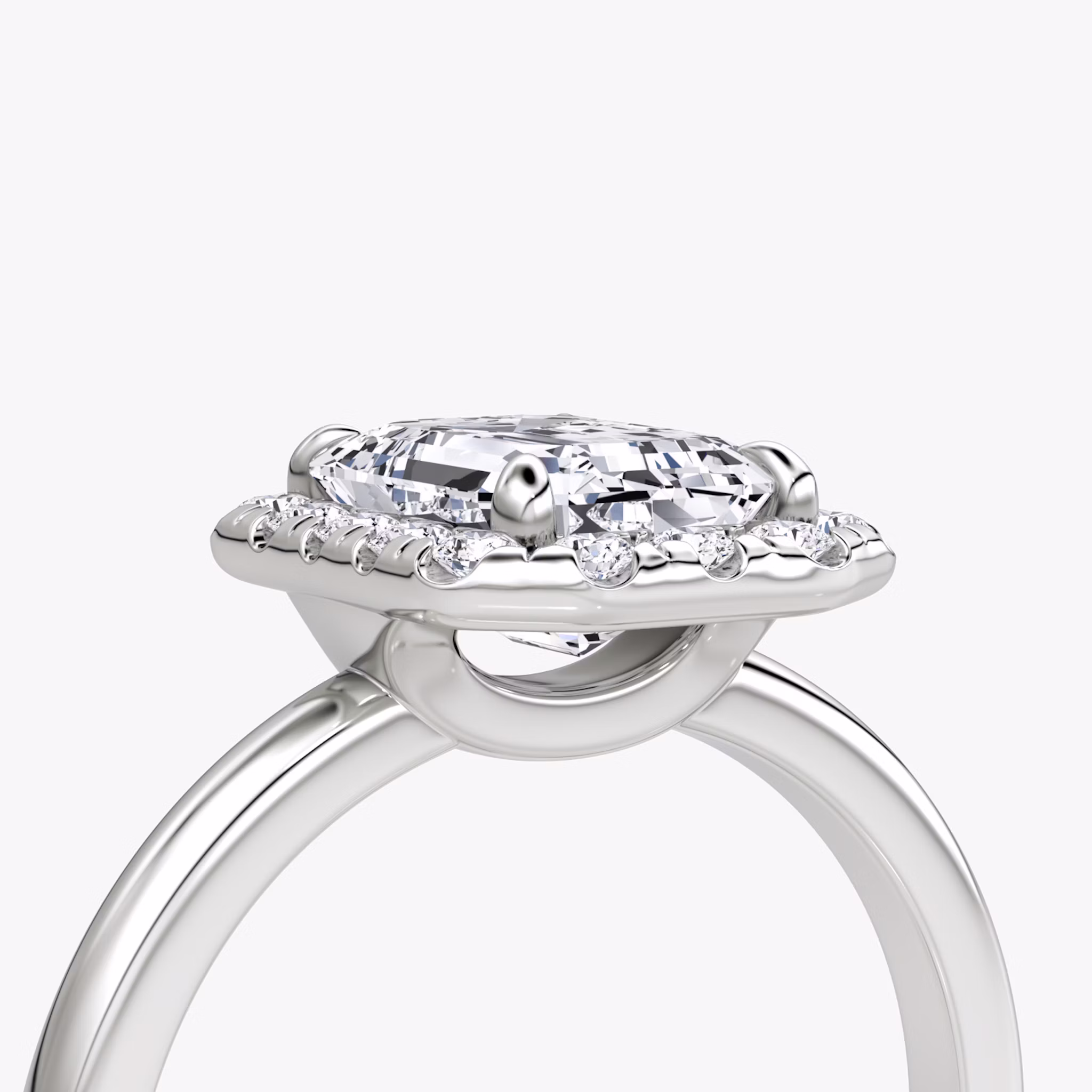 The Halo | Emerald | 18k | White Gold | bandAccent: Plain | haloSize: large | diamondOrientation: vertical | caratWeight: other