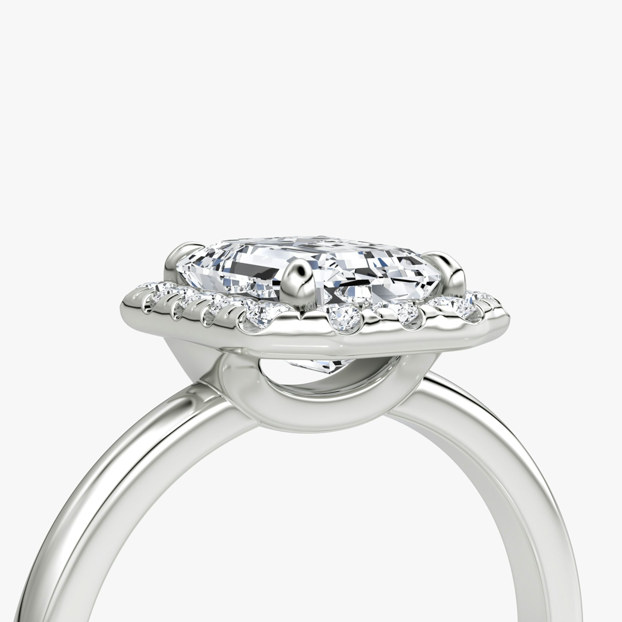 The Halo | Emerald | 18k | White Gold | bandAccent: Plain | haloSize: large | diamondOrientation: vertical | caratWeight: other