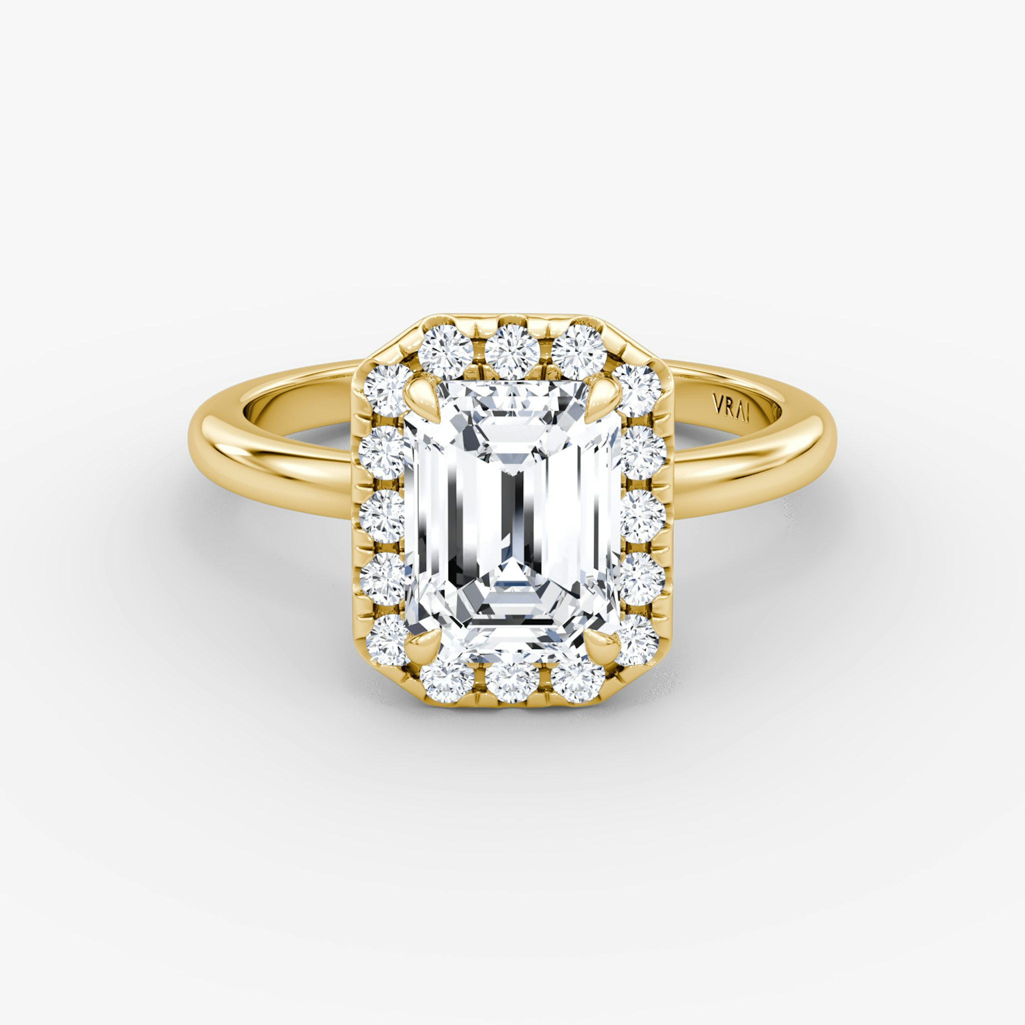 Halo | Emerald | 18k | Gelbgold | bandAccent: Ohne Pavé-Besatz | haloSize: large | diamondOrientation: vertical | caratWeight: other