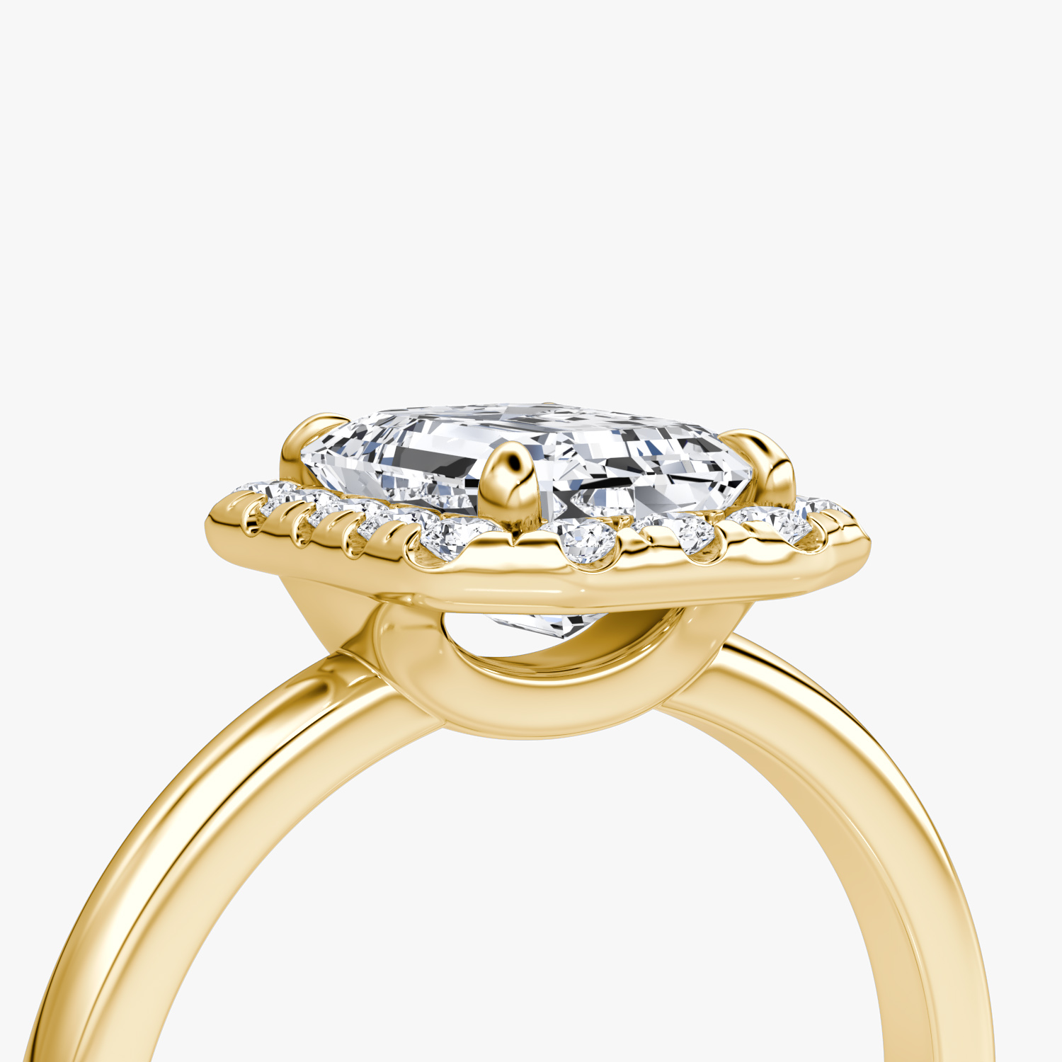 Halo | Emerald | 18k | Gelbgold | bandAccent: Ohne Pavé-Besatz | haloSize: large | diamondOrientation: vertical | caratWeight: other