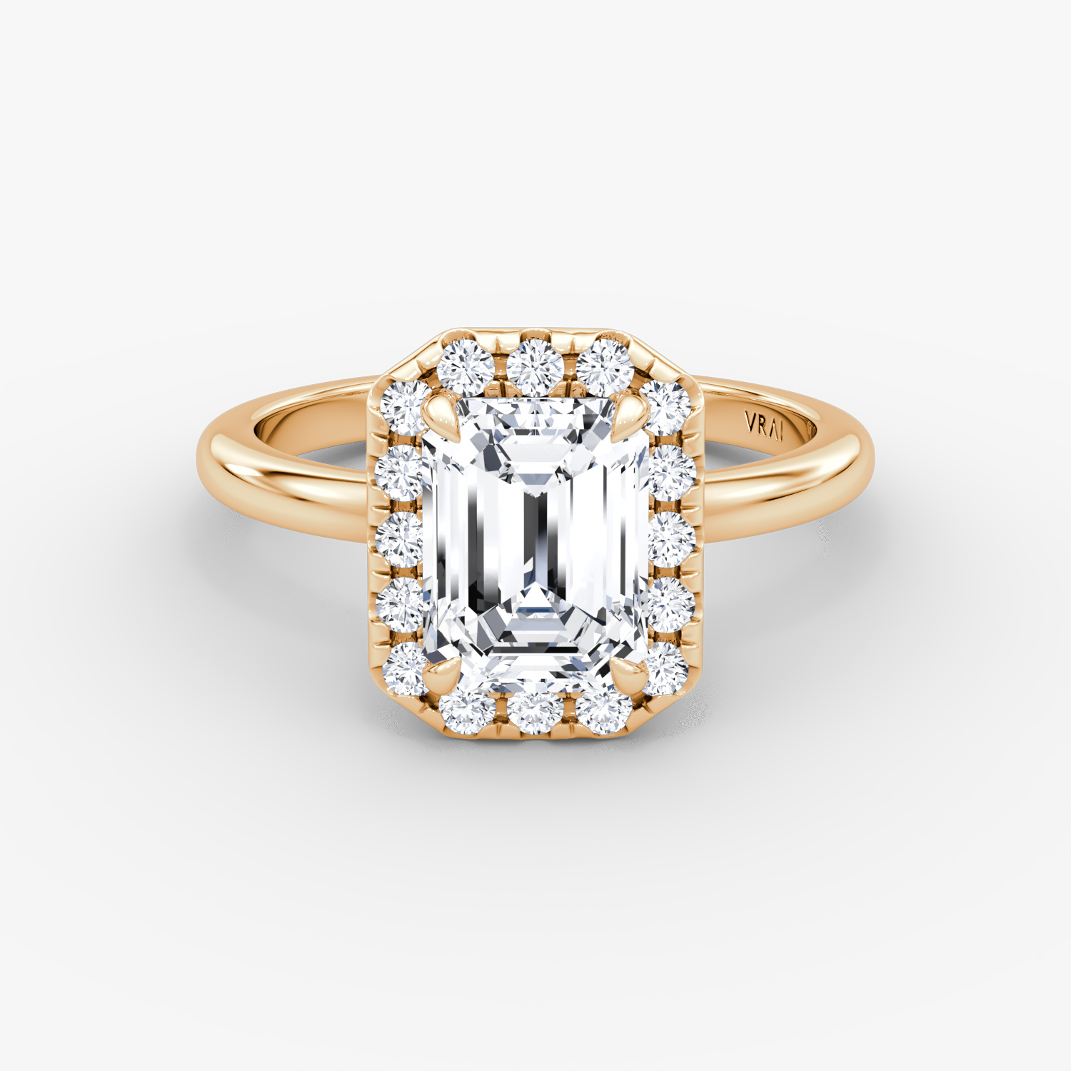 Halo | Emerald | 14k | Roségold | bandAccent: Ohne Pavé-Besatz | haloSize: large | diamondOrientation: vertical | caratWeight: other