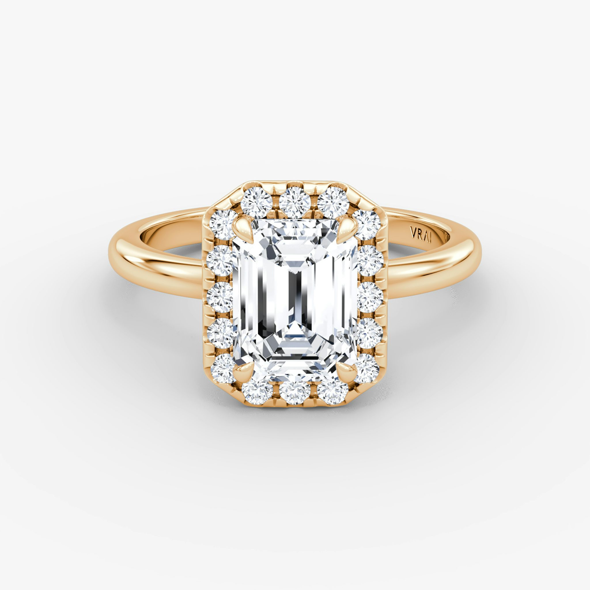 Halo | Emerald | 14k | Roségold | bandAccent: Ohne Pavé-Besatz | haloSize: large | diamondOrientation: vertical | caratWeight: other